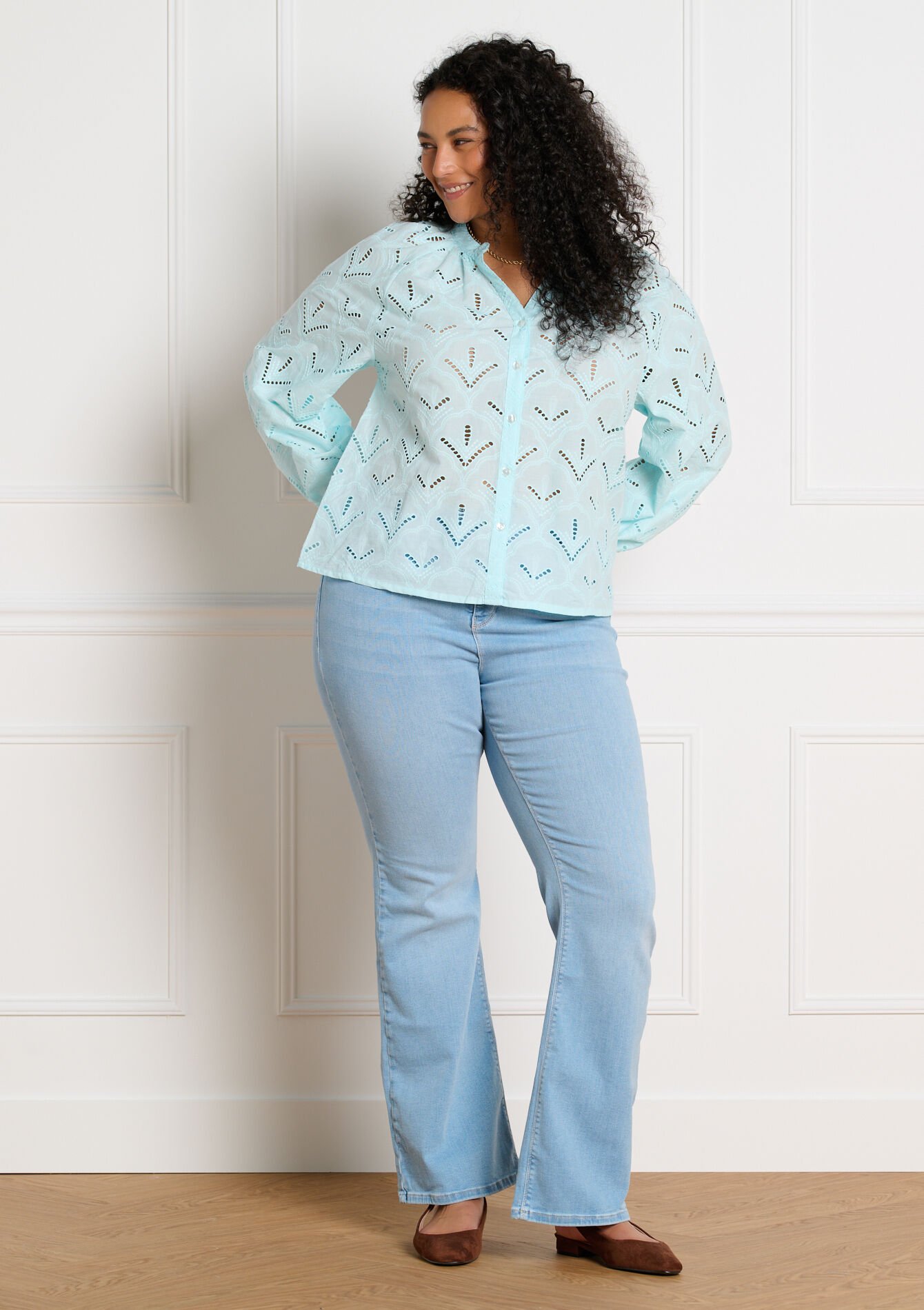 Luchtige blouse met ajourdetails - BLUE PASTEL - 05702959_3003