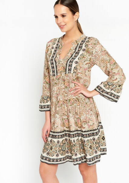 Babydoll dress with paisley print - TAUPE - 08103236_1021