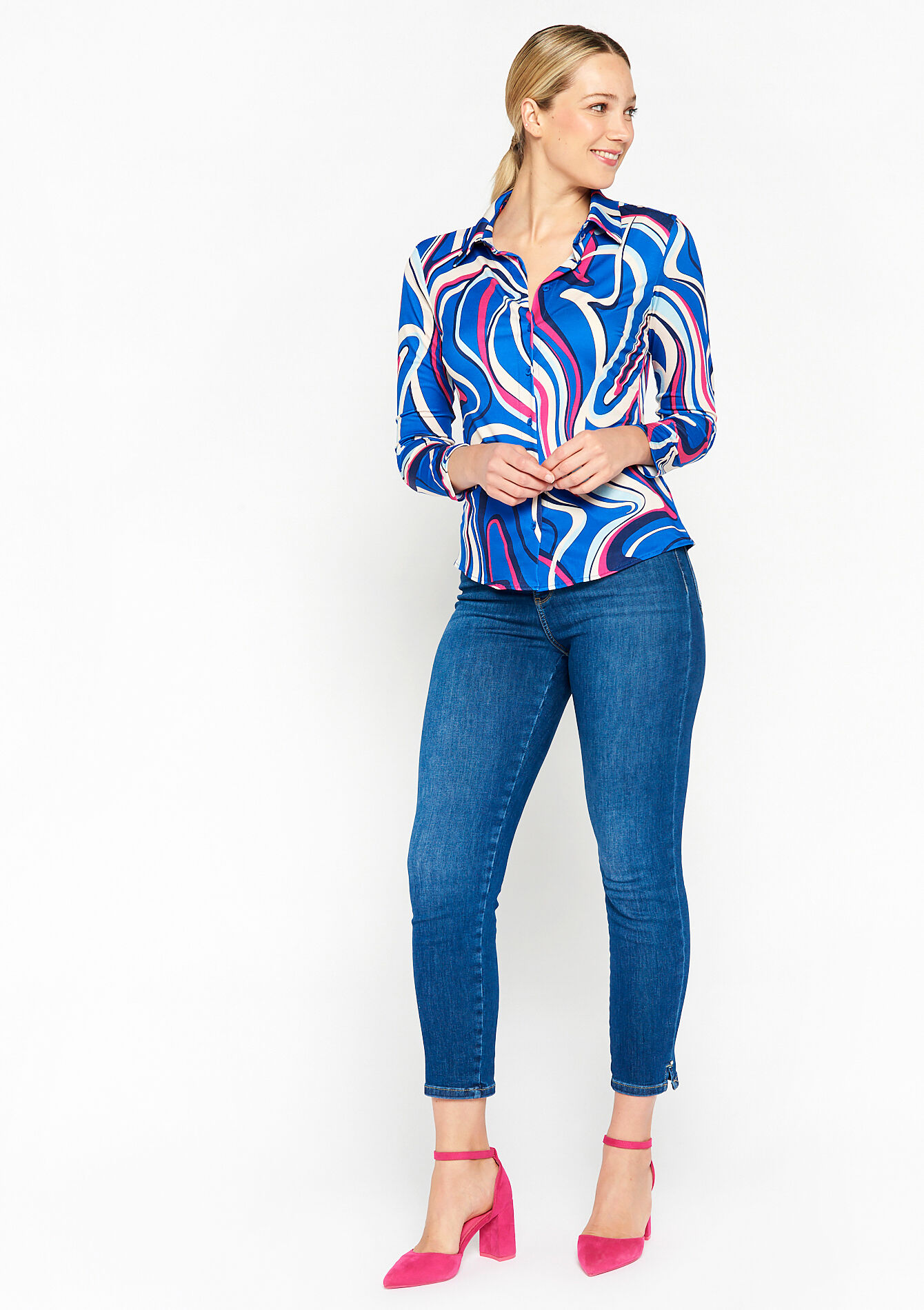 Shirt with abstract print, Shirt with abstract print - BLUE FAIENCE - 02301361