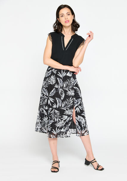 Midi flower skirt - BLACK - 07100920_1119