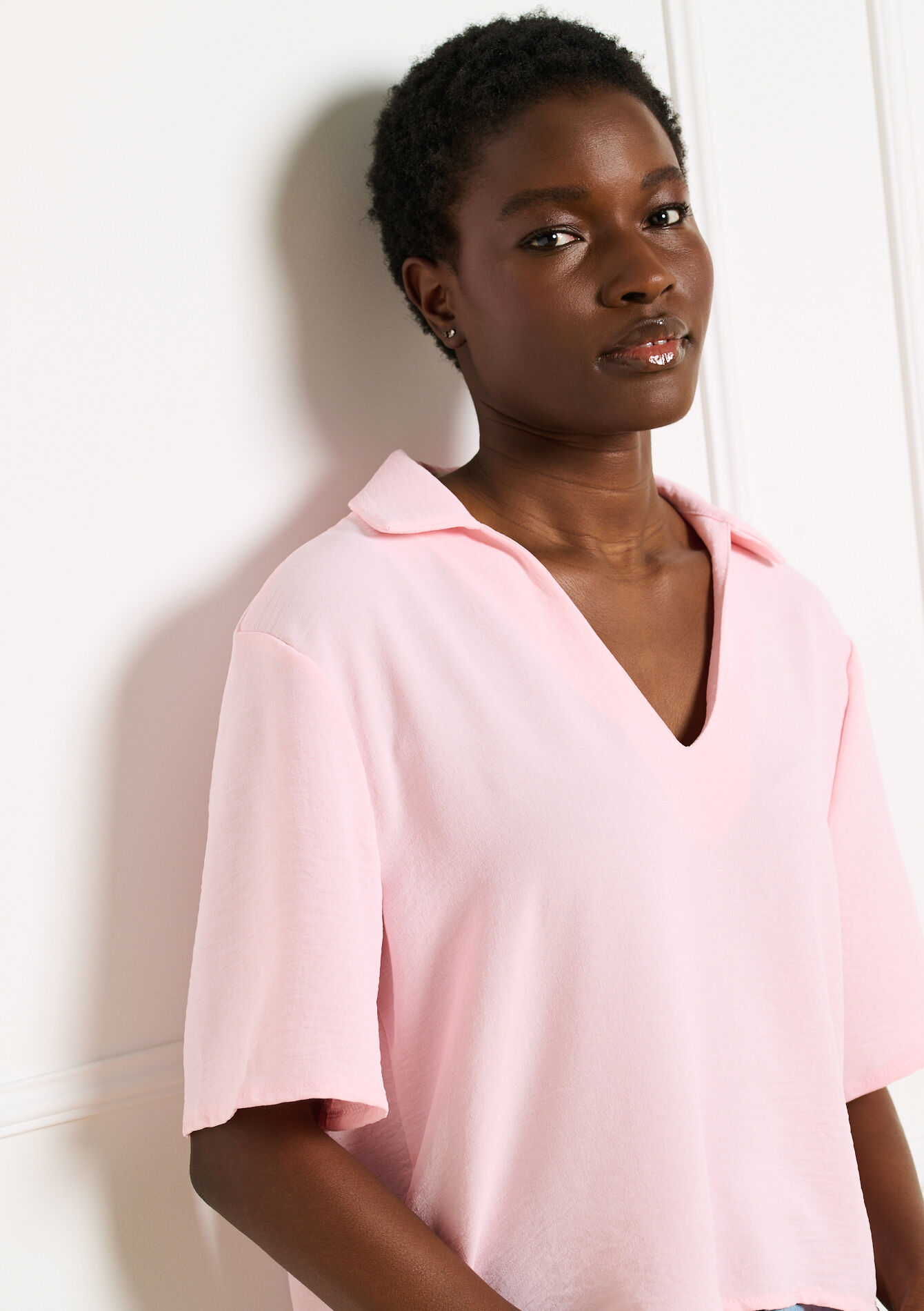 Vloeiende blouse met polokraag, Vloeiende blouse met polokraag - LIGHT PINK - 05703062_1303