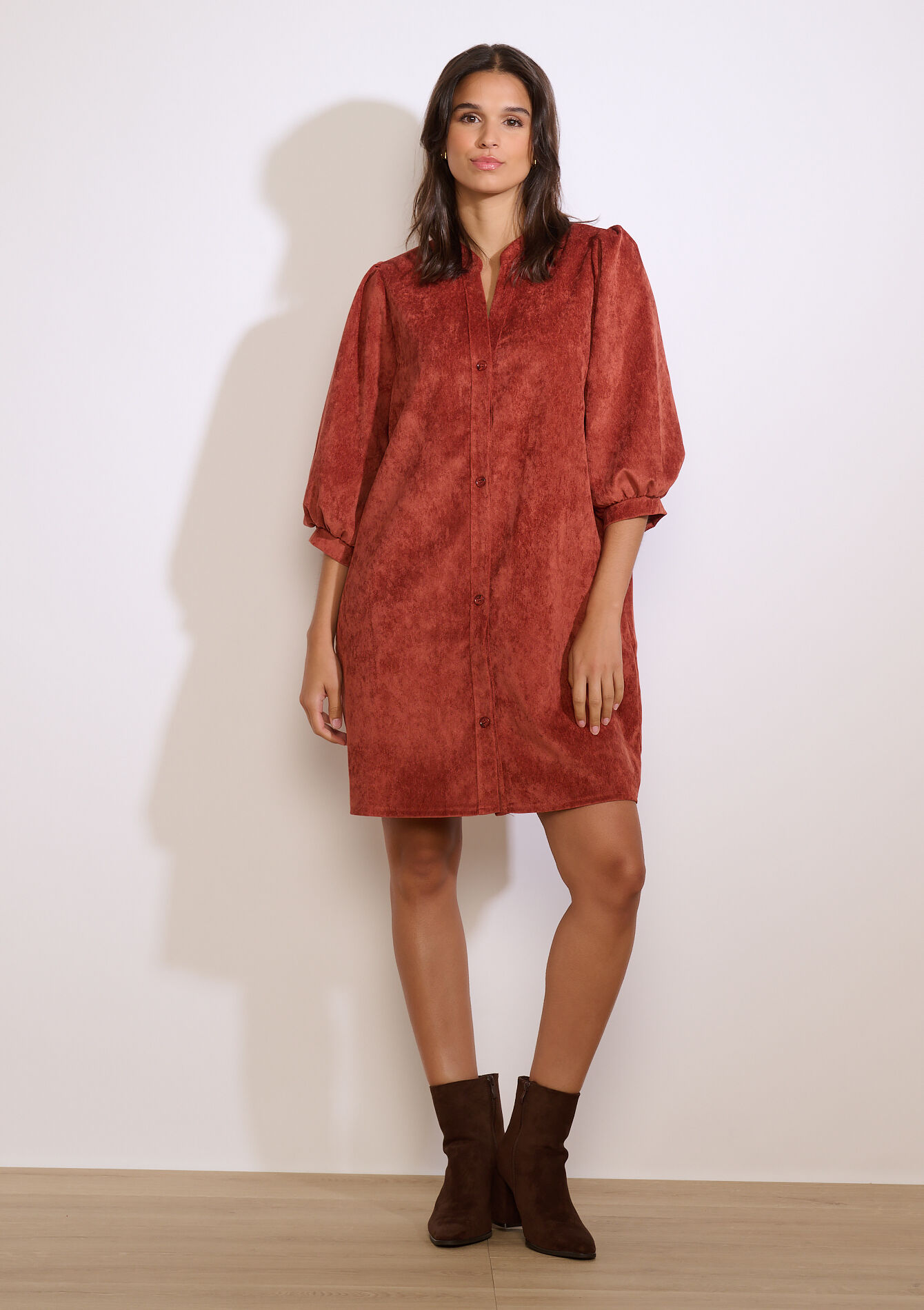 Korte jurk in ribfluweel - ORANGE SPICY - 08104308_5555