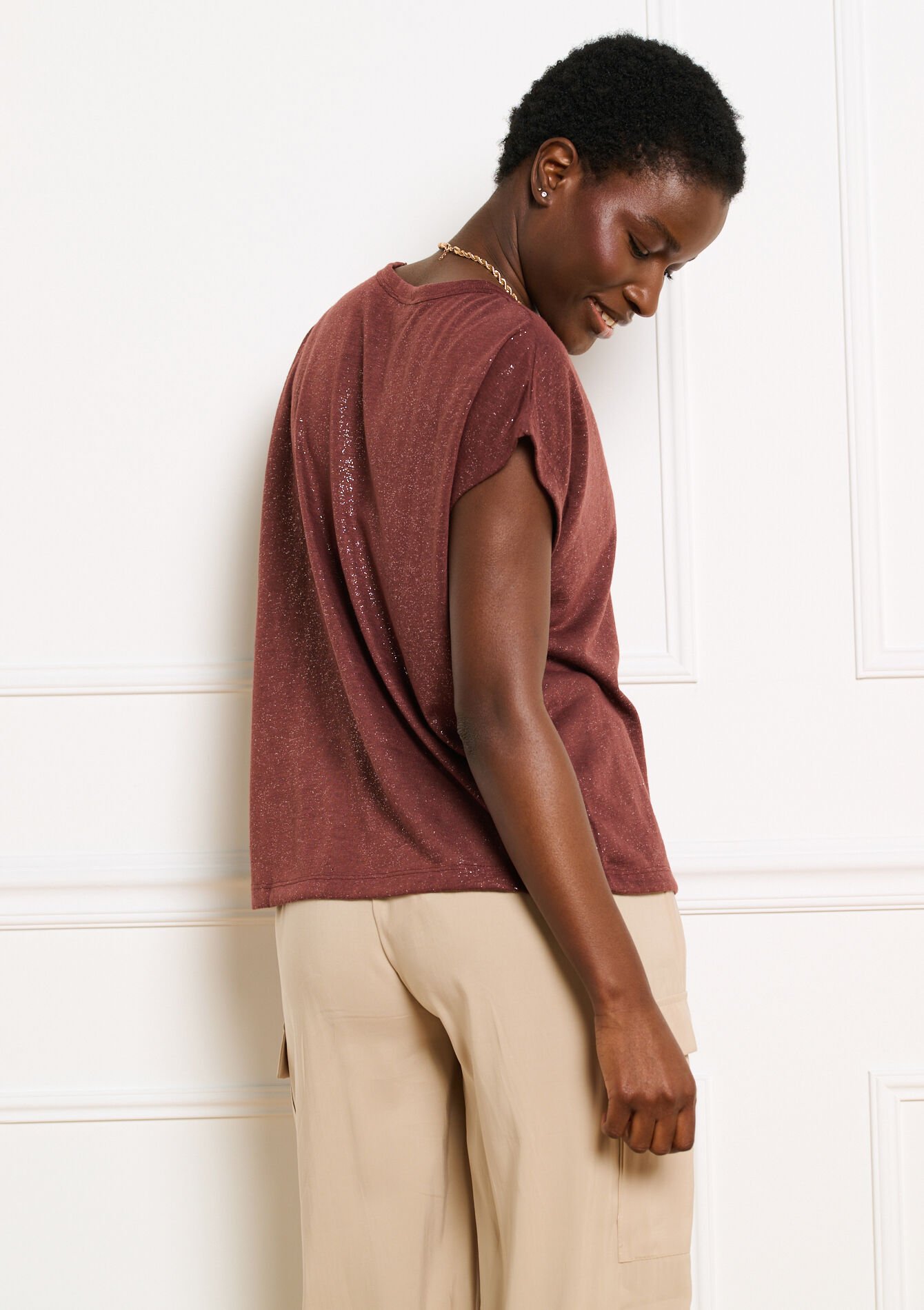 T-shirt met foil print - BROWN DARK CHOCOLATE - 02301943_3720