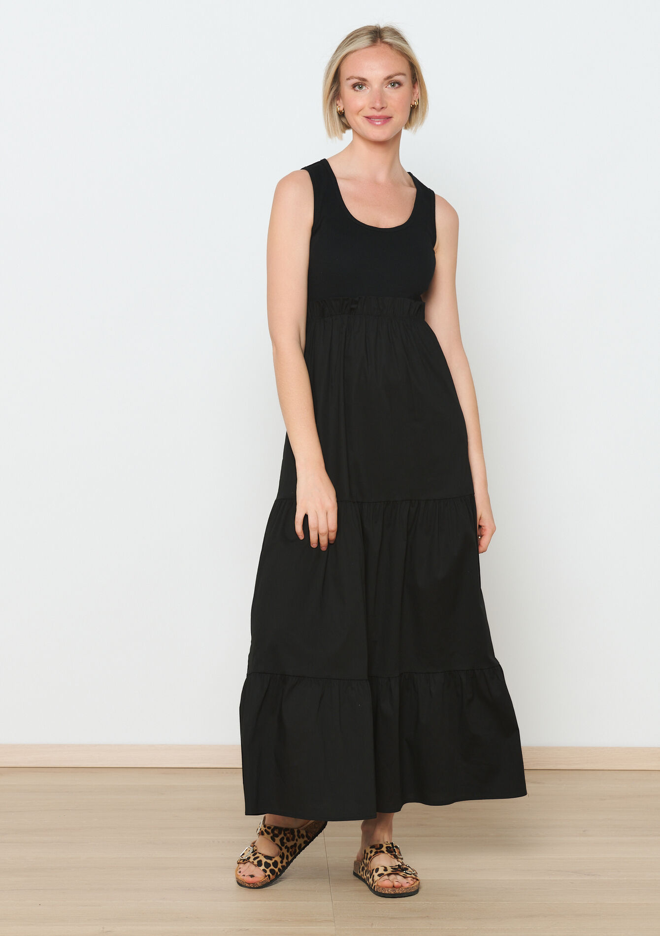 Poplin dress with ribbed top, Poplin dress with ribbed top - BLACK - 08103635_1119