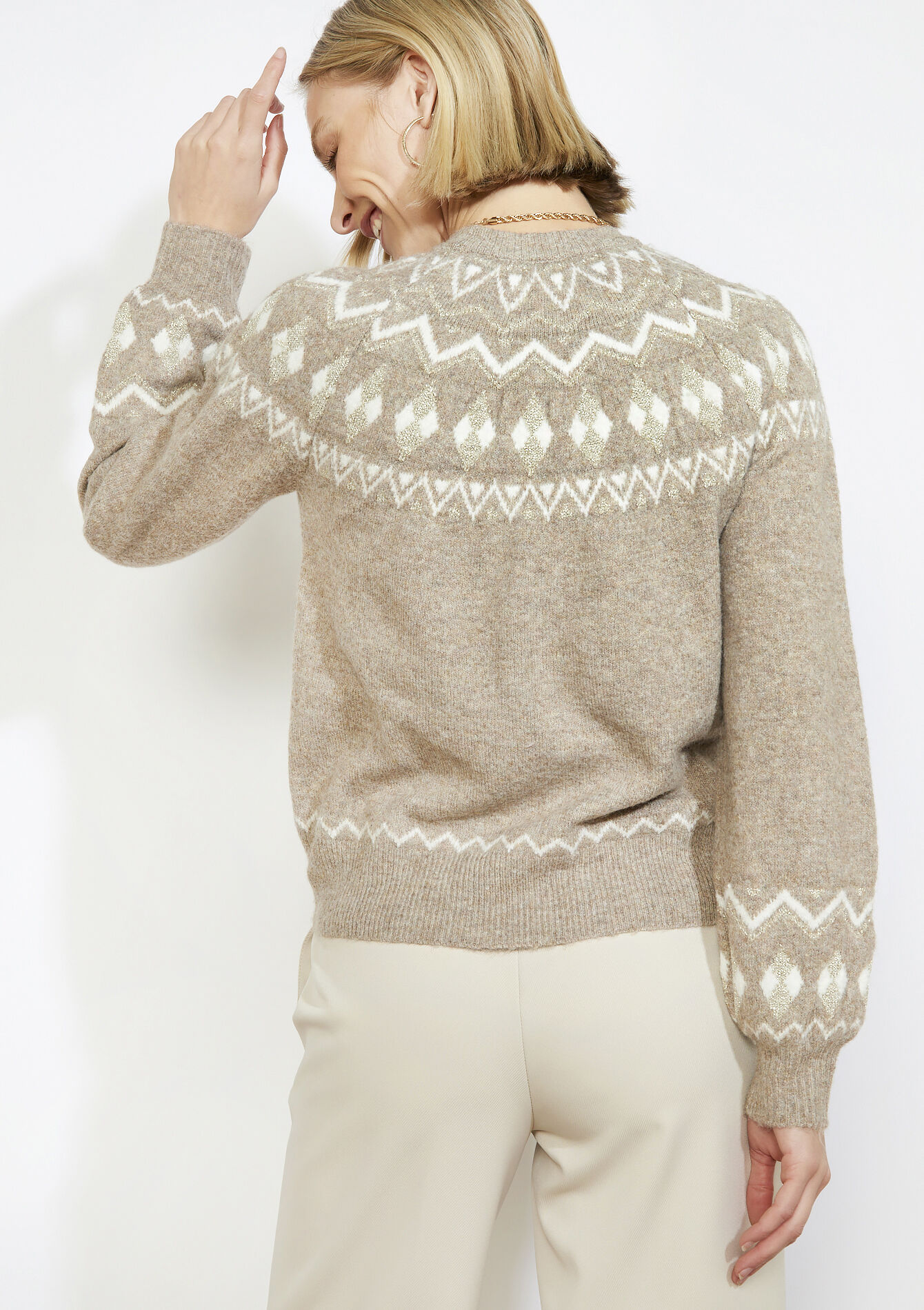 Grafische trui met jacquard - TAUPE - 04006957_1021