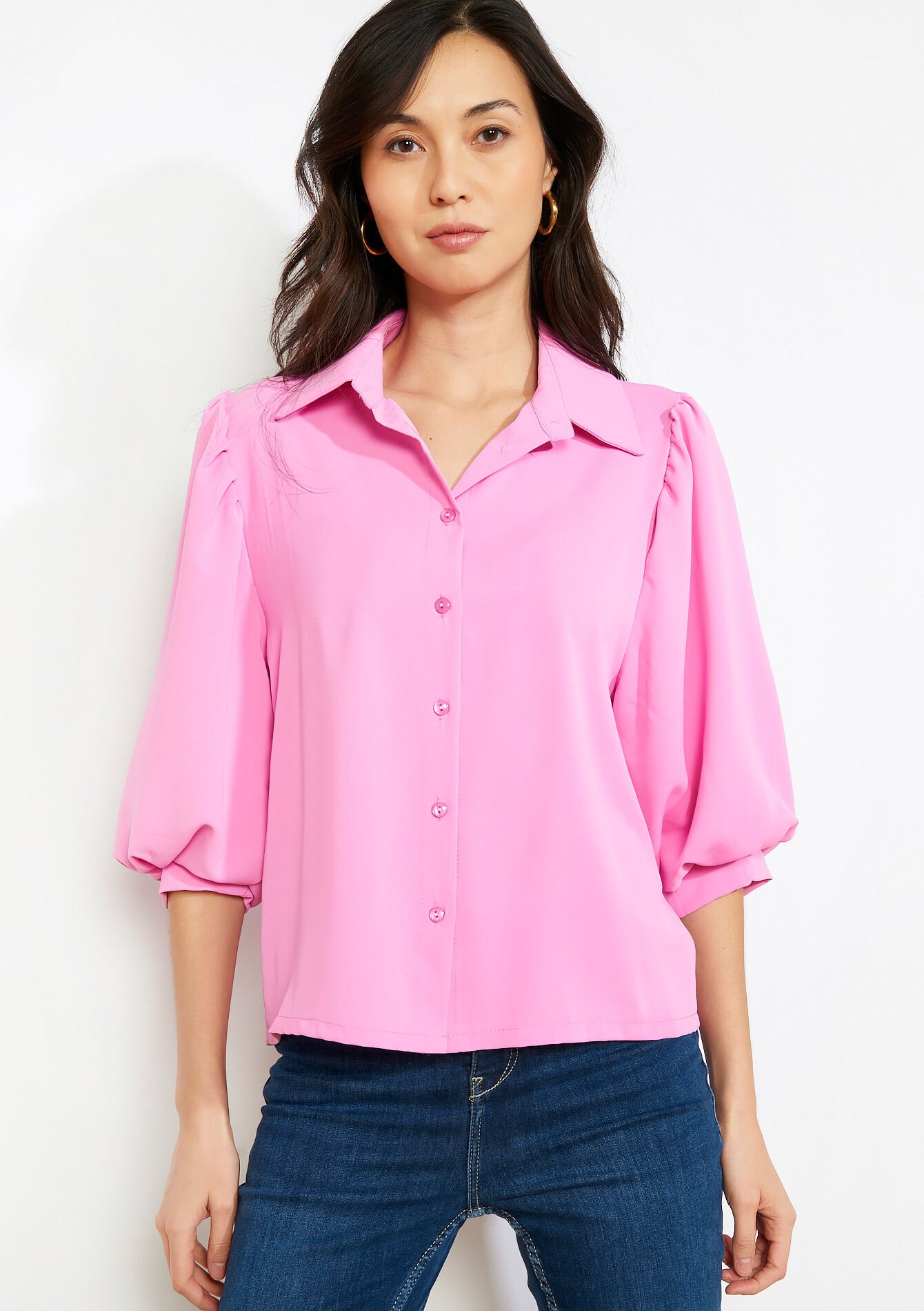 Soepele blouse met knopen, Soepele blouse met knopen - PINK BUBBLEGUM - 05703045_1477
