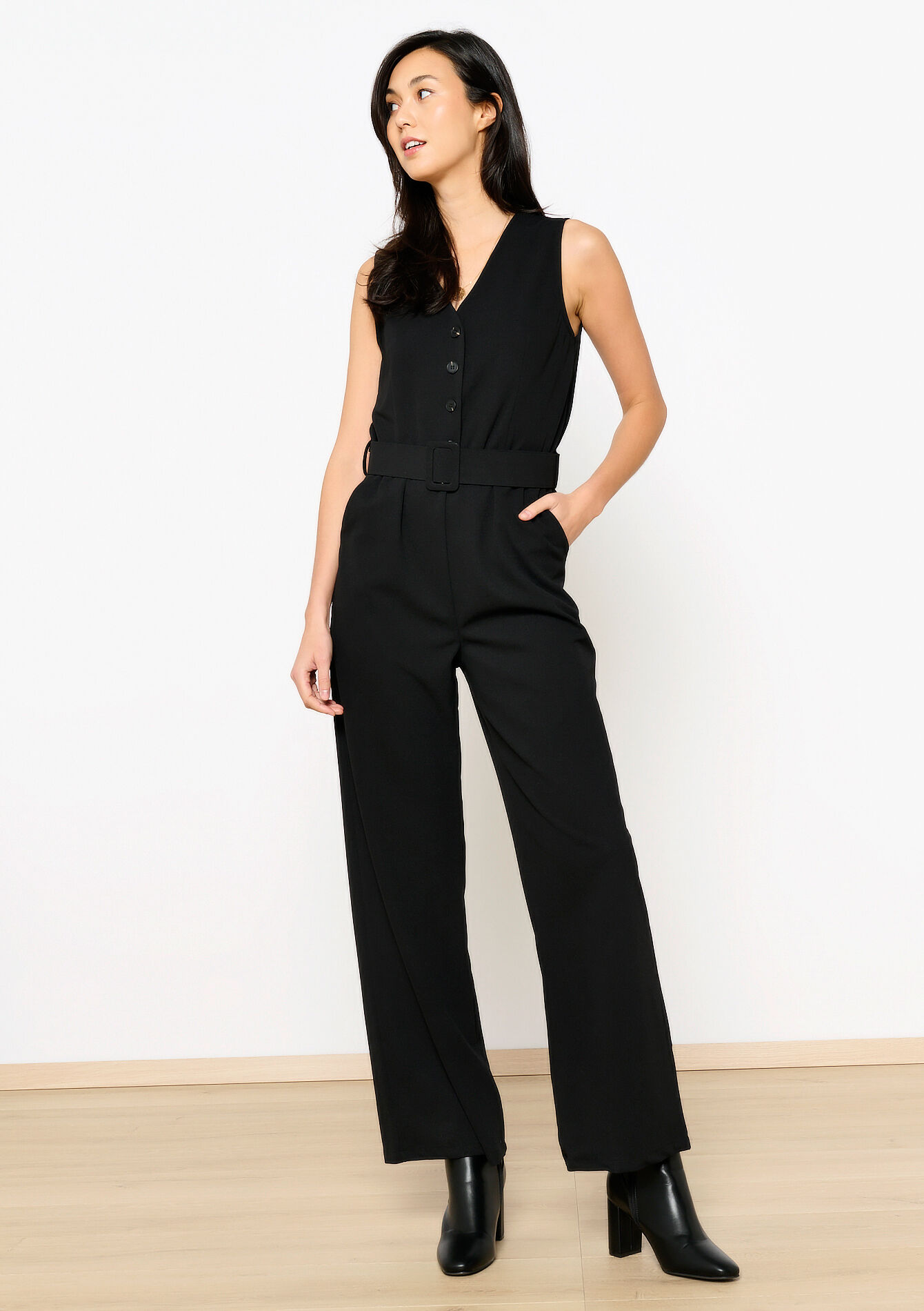 Jumpsuit in scuba fabric, Jumpsuit in scuba fabric - BLACK - 06004593_1119