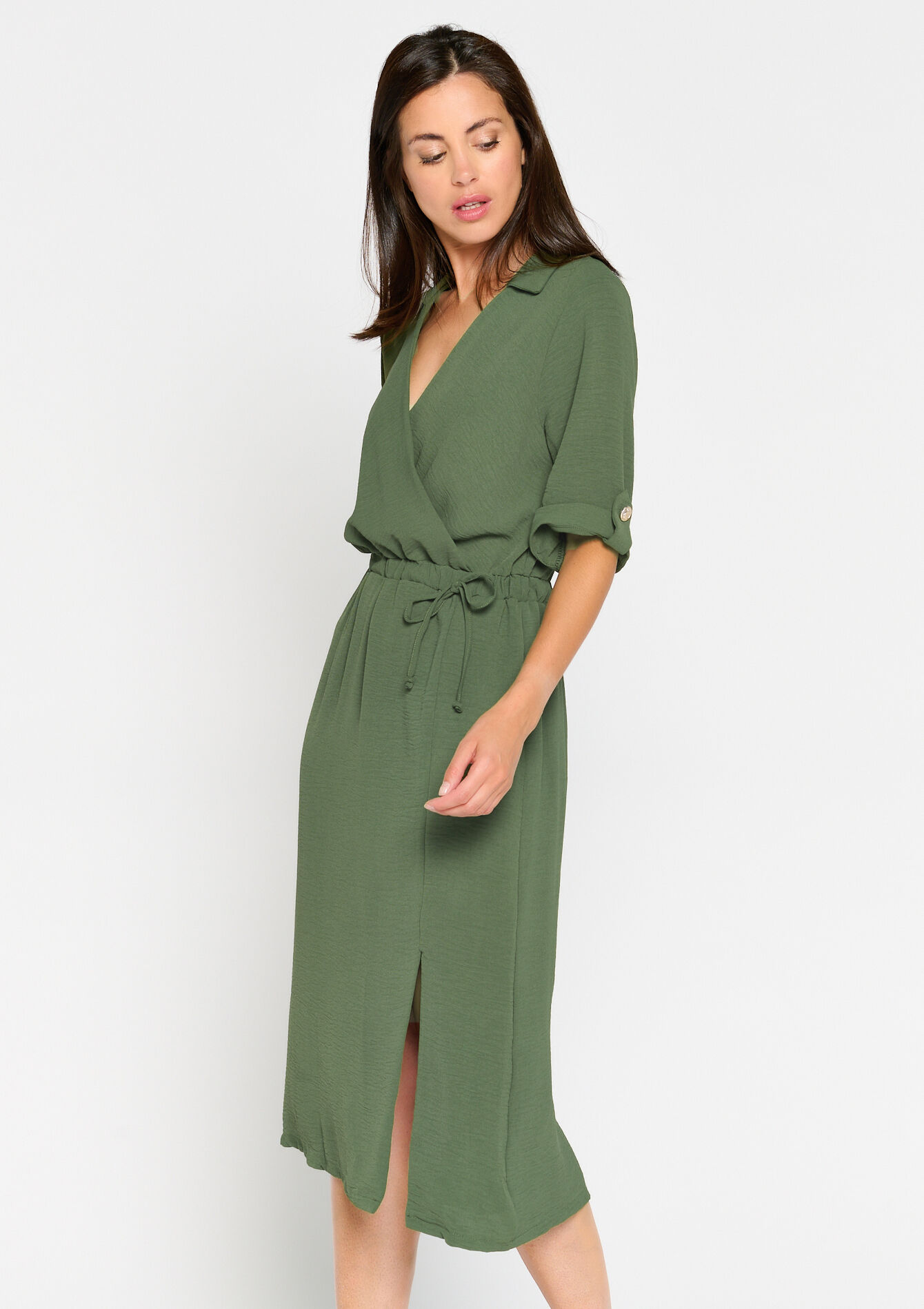 Robe cache-coeur mi-longue - KHAKI FADED - 08102972_4326