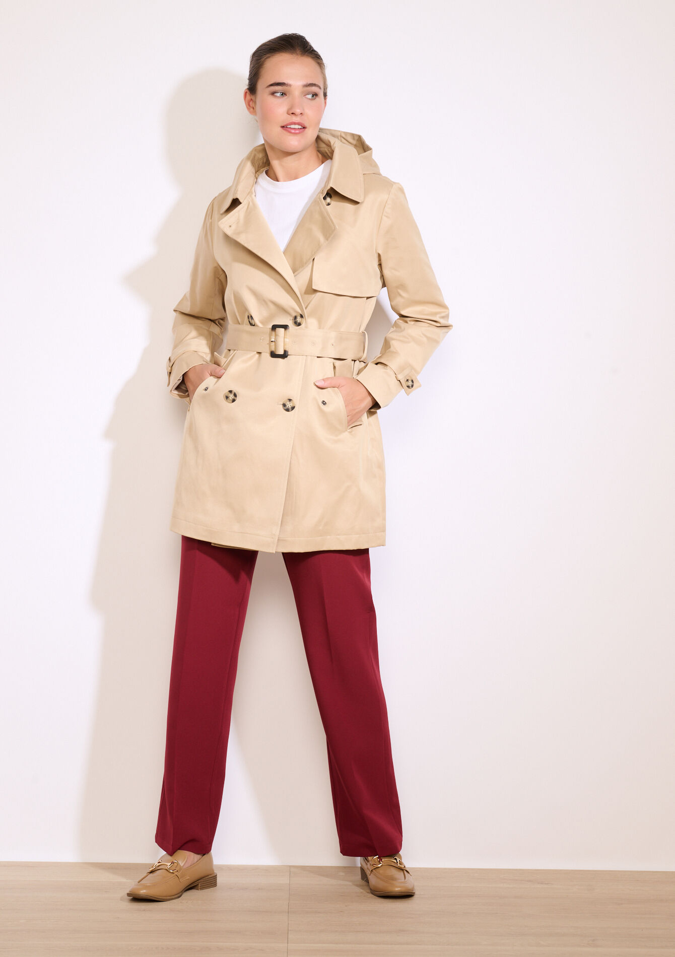 Korte trench met ceintuur, Korte trench met ceintuur - BEIGE COFFEE - 23000737_2561