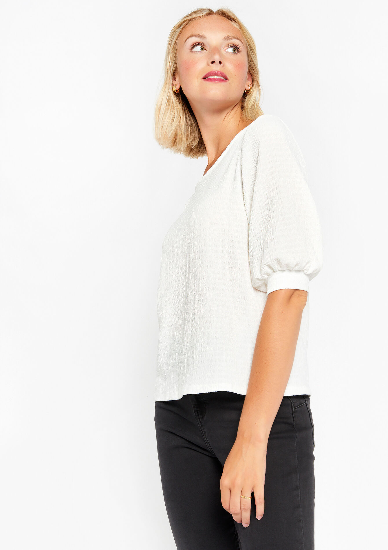 Blouse in creased fabric - OFFWHITE - 02301463_1001