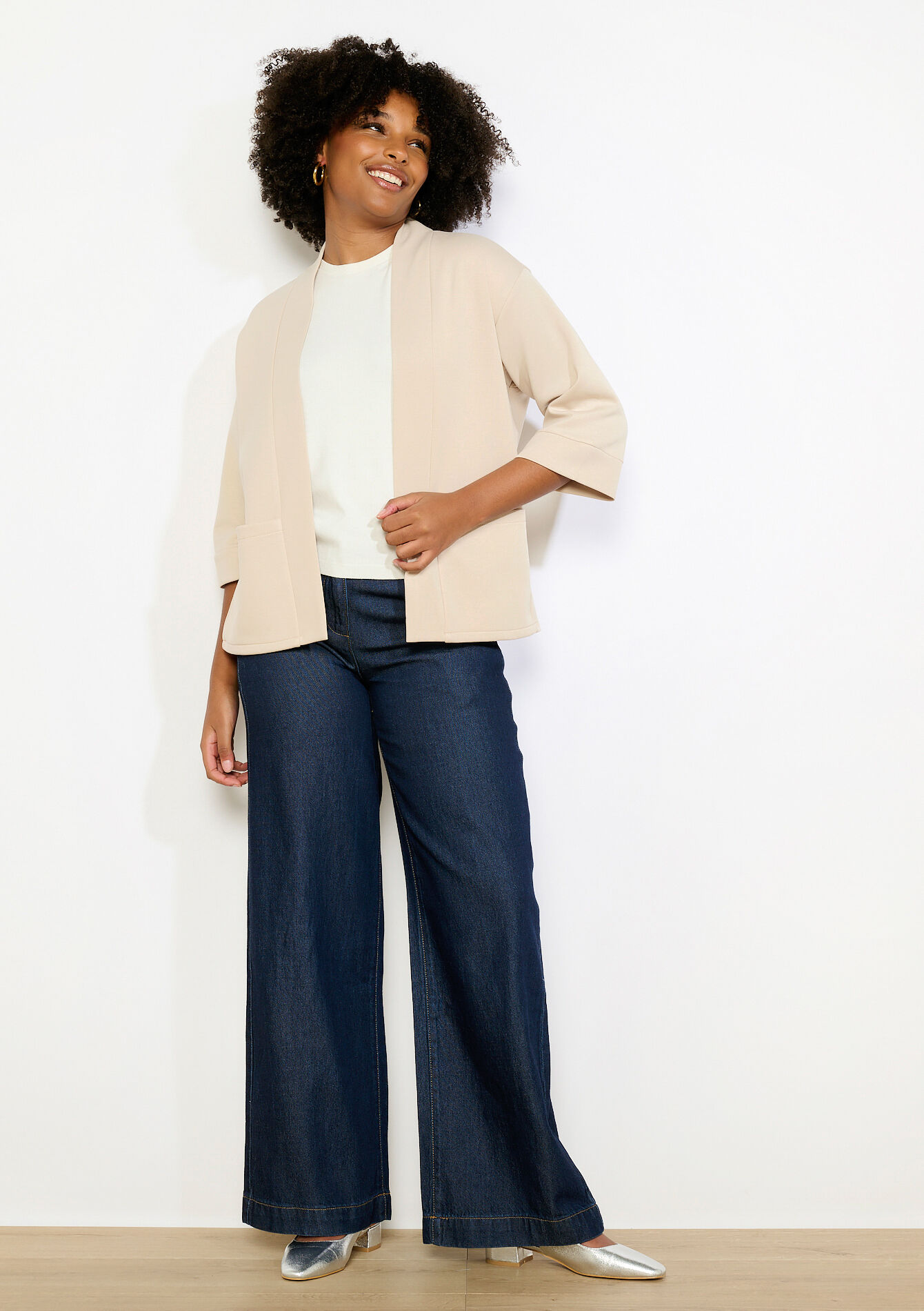 Vlotte 3/4 mouwen blazer - LT BEIGE - 09101183_2527