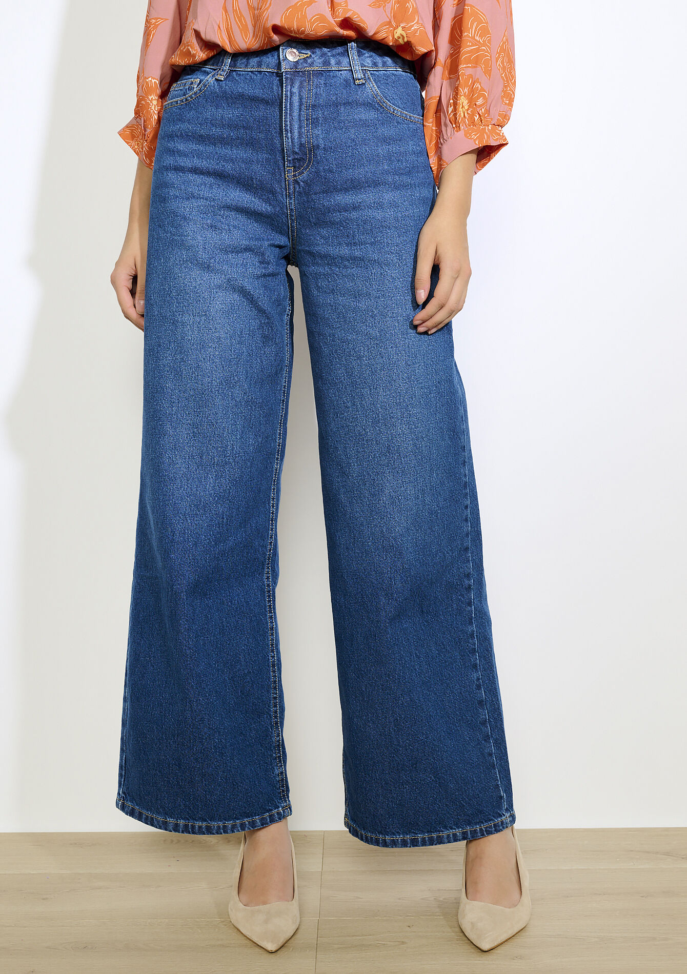 Wijde jeans met hoge taille - MEDIUM BLUE - 22000619_0500