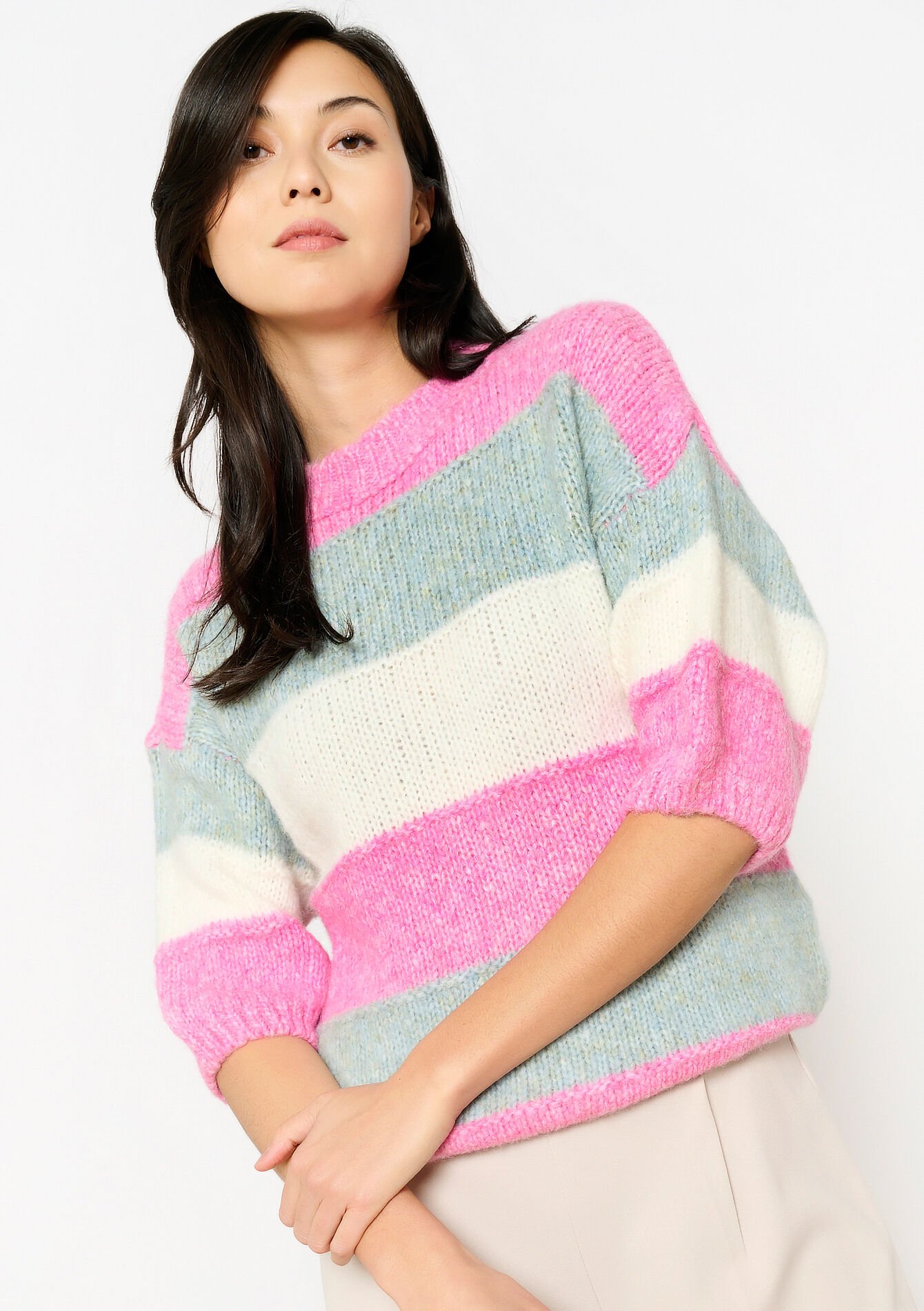 Sweater with color block, Sweater with color block - PINK BUBBLEGUM - 04006886_1477