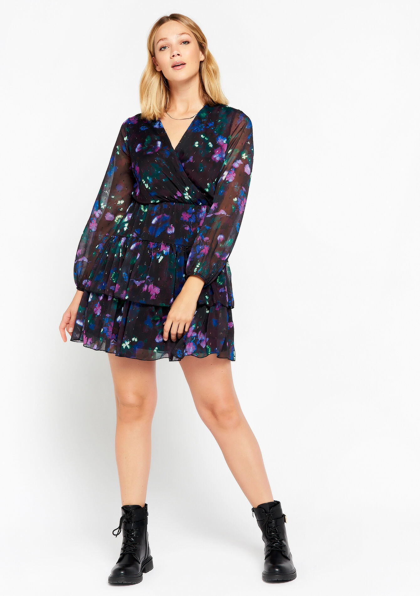 Dress with lurex and blurry print, Dress with lurex and blurry print - BLACK - 08103392_1119