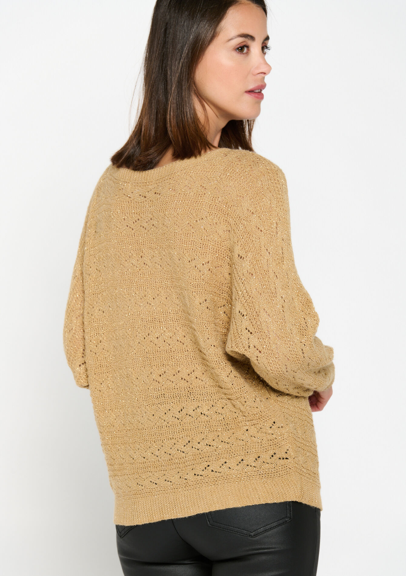 Opengewerkte trui met lurex, Opengewerkte trui met lurex - LIGHT CAMEL - 04006348_3814