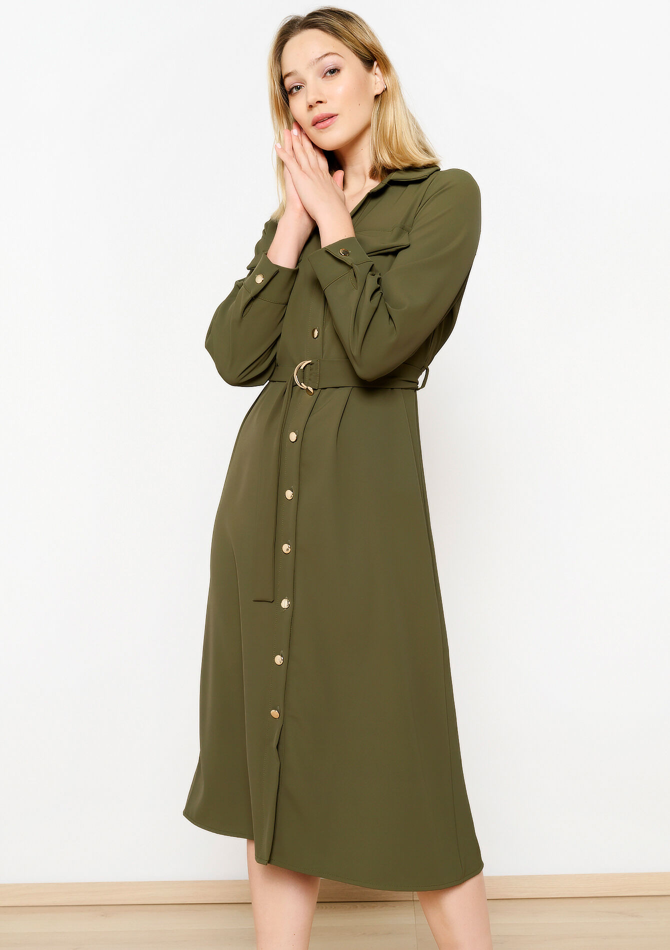 Hemdjurk met ceintuur, Hemdjurk met ceintuur - KHAKI MED - 08602294_4327