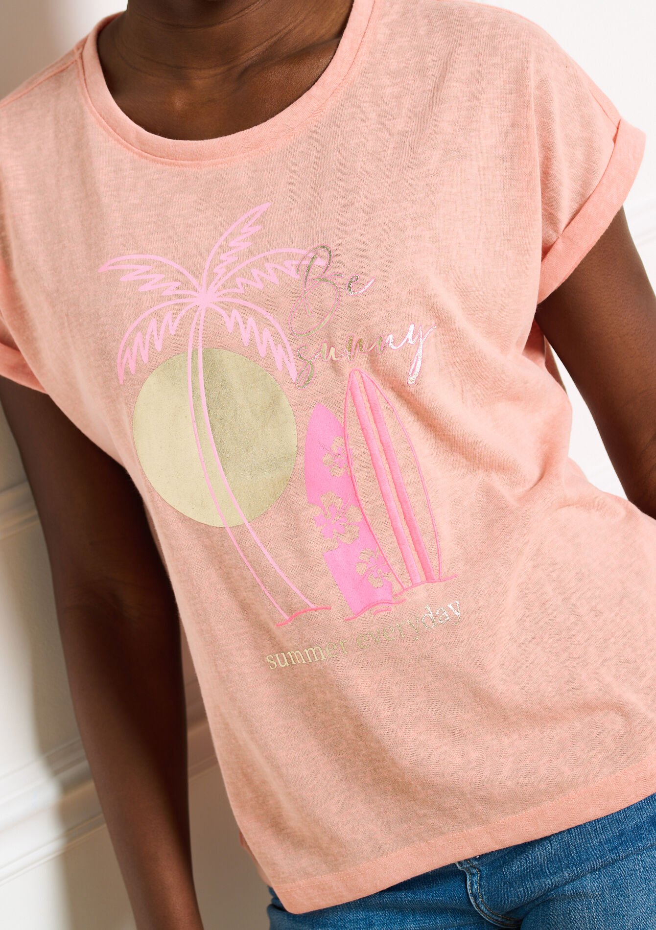 T-shirt met zomerse print, T-shirt met zomerse print - ORANGE PASTEL - 02301947_1267