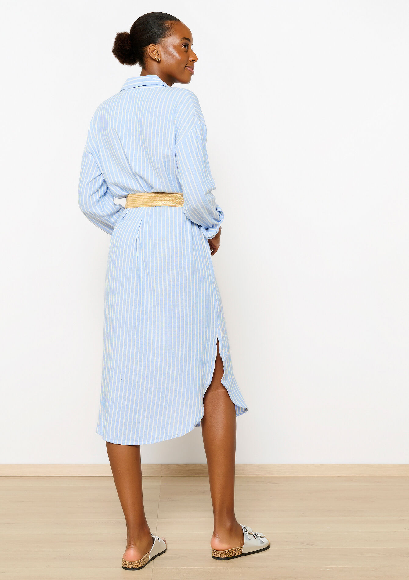 Gestreepte hemdjurk met riem, Gestreepte hemdjurk met riem - PASTEL BLUE - 08602225_751