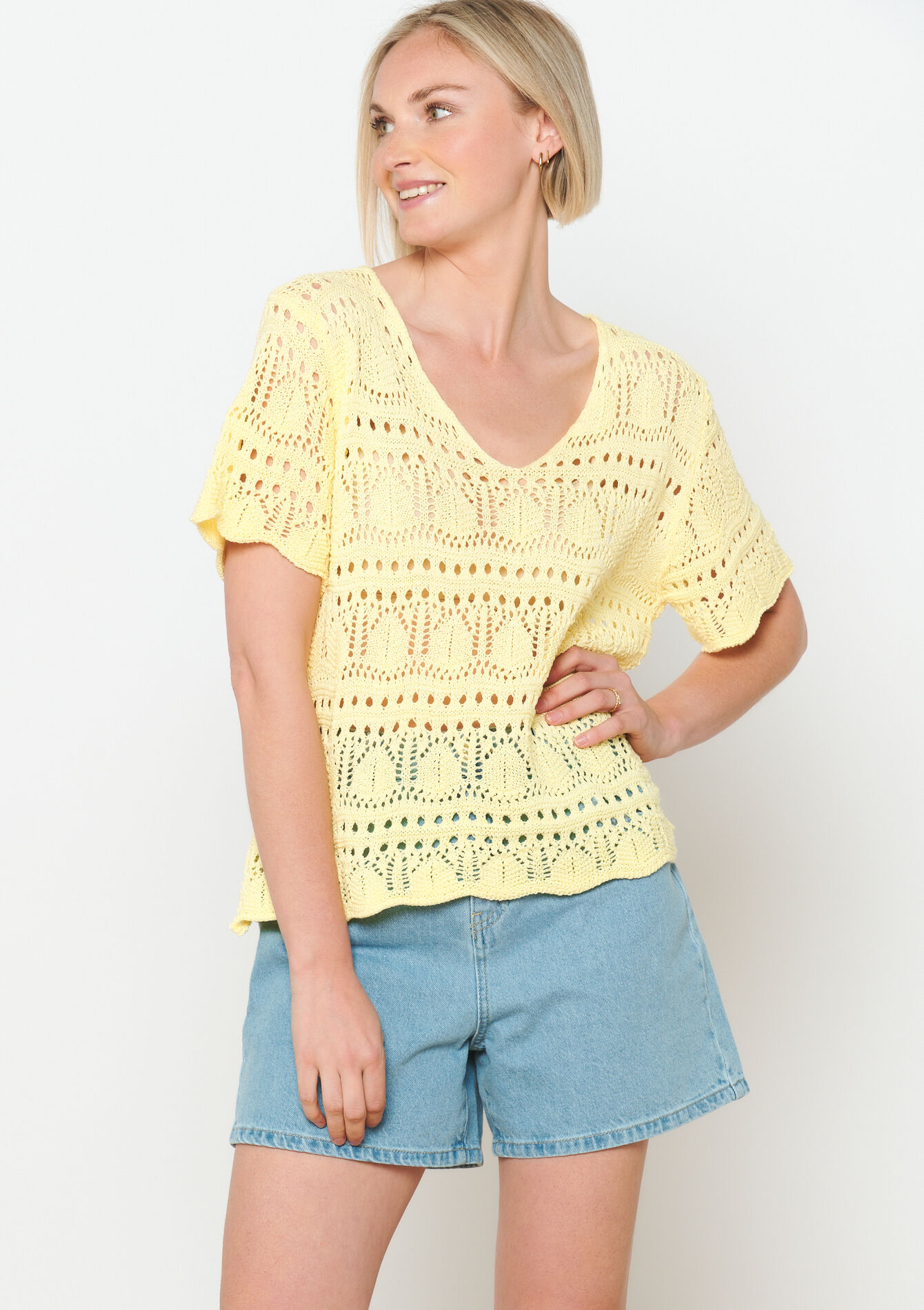 T-shirt avec macramé - YELLOW PASTEL - 02301599_5004