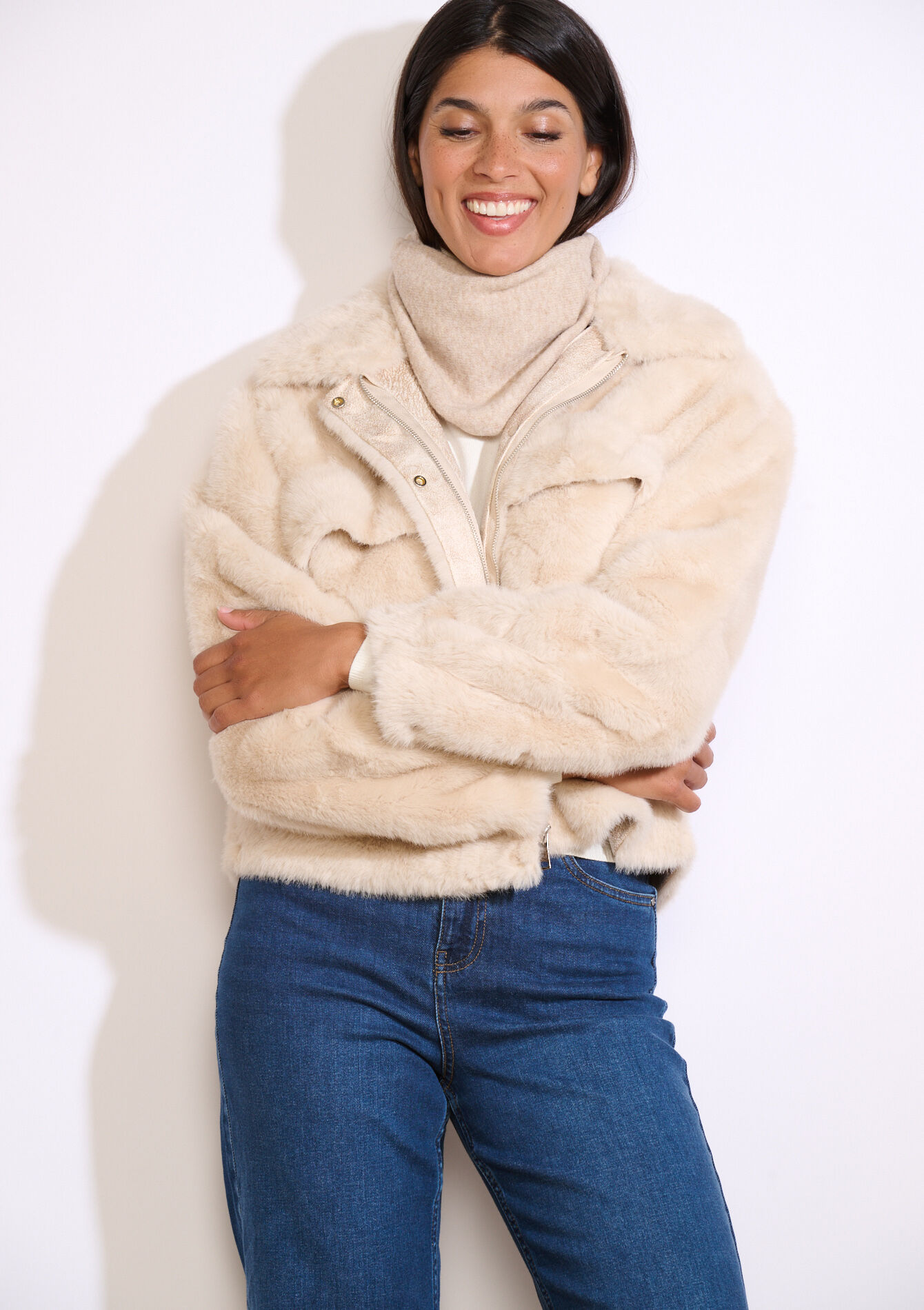 Triangular wool-viscose scarf, Triangular wool-viscose scarf - LT BEIGE - 17101422_2527