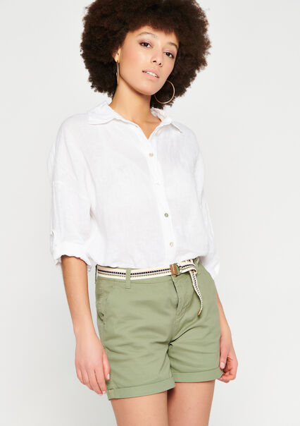 Linnen blouse met driekwartsmouw - NATURAL WHITE - 05701635_2510