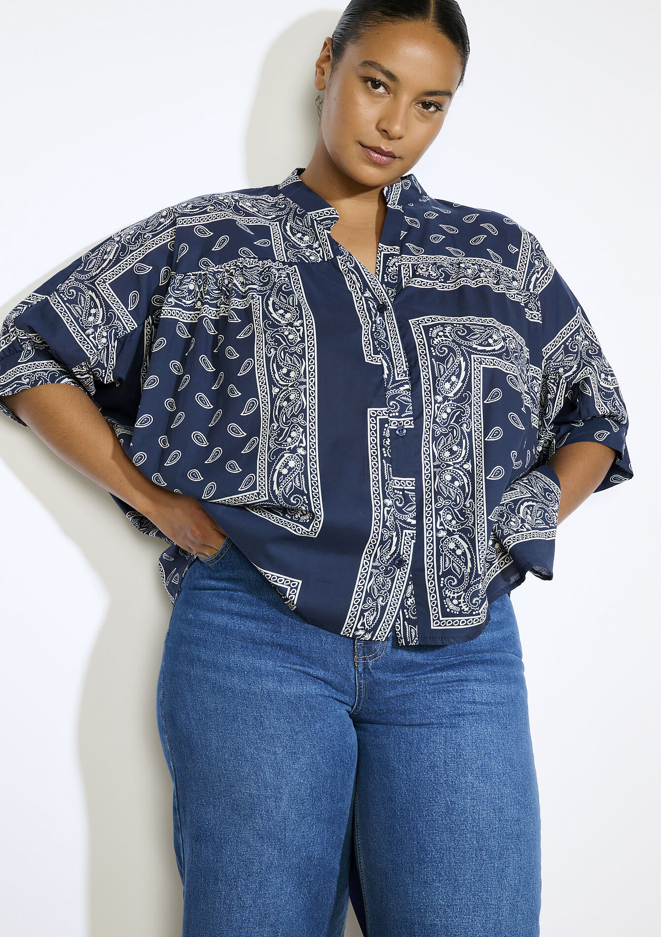 Oversized blouse met bandanaprint , Oversized blouse met bandanaprint - NAVY BASIC - 05702928_2723