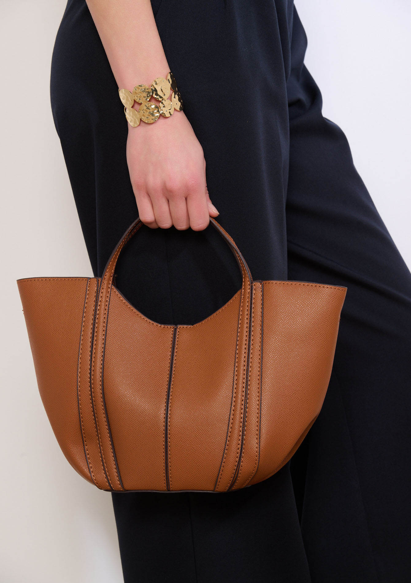 Gestructureerde totebag - CAMEL CINNAMON - 14001996_3835