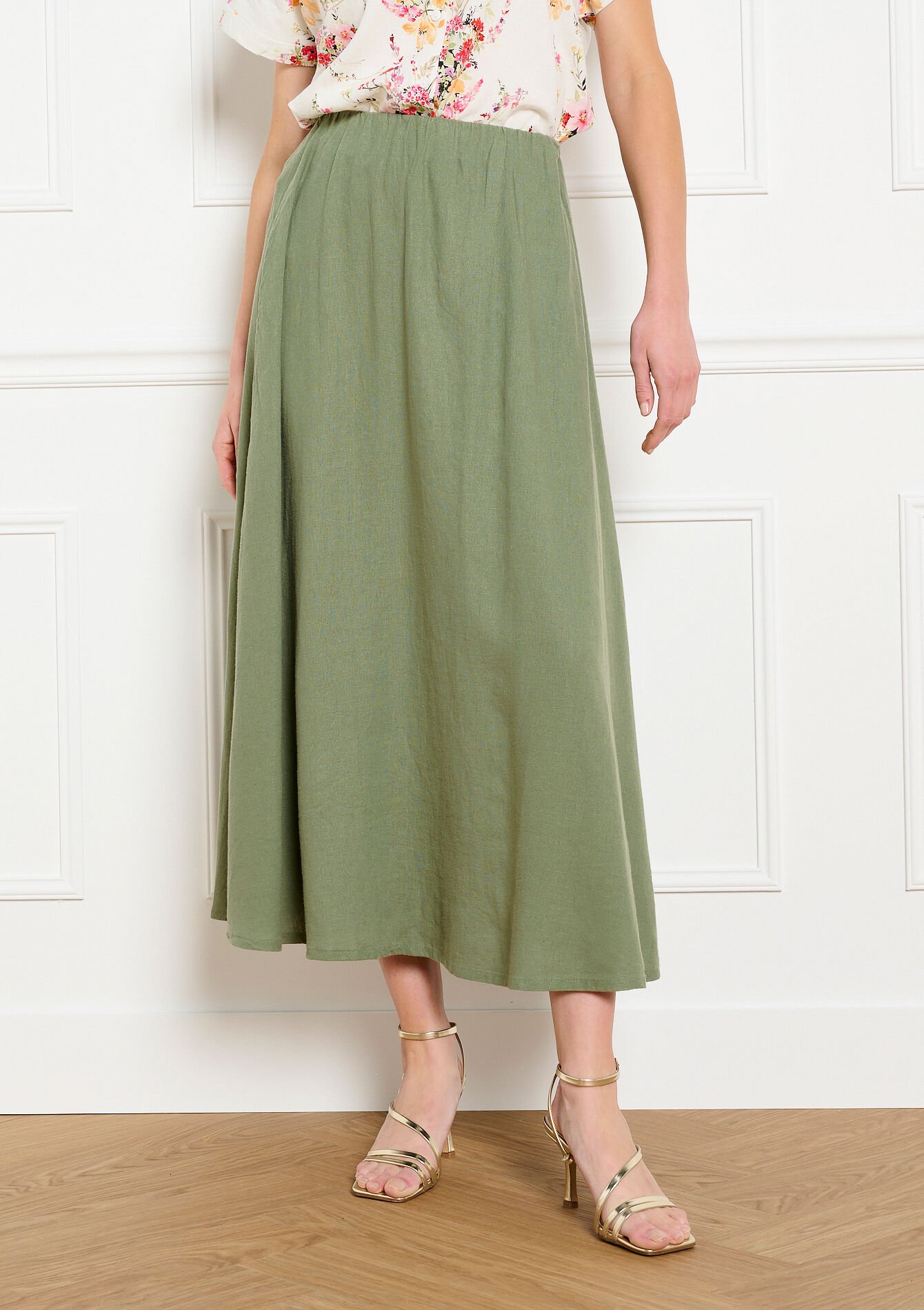 Midi rok met volume, Midi rok met volume - KHAKI MED - 07101429_4327