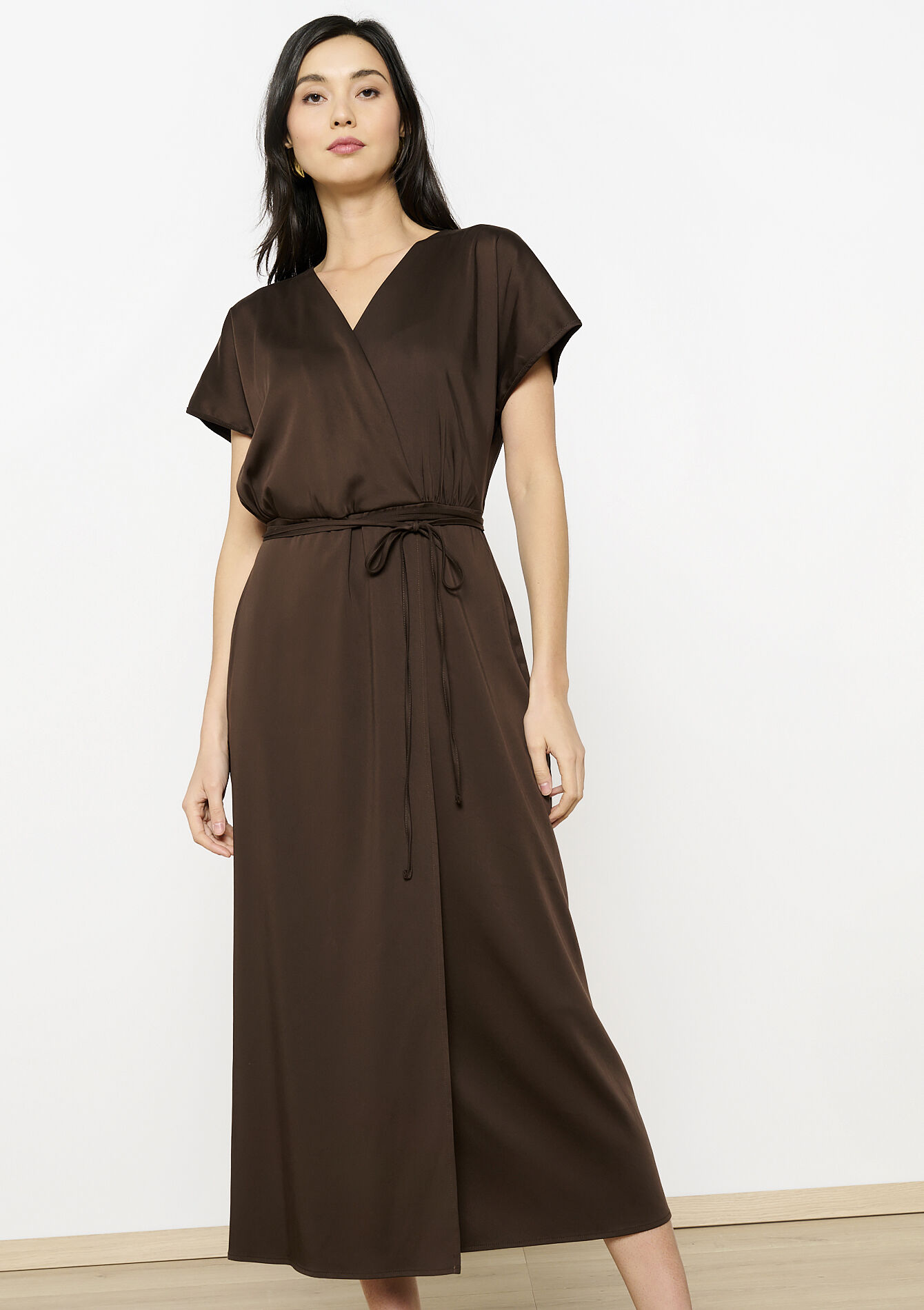 Midi-jurk met overslag, Midi-jurk met overslag - BROWN DARK CHOCOLATE - 08104029_3720