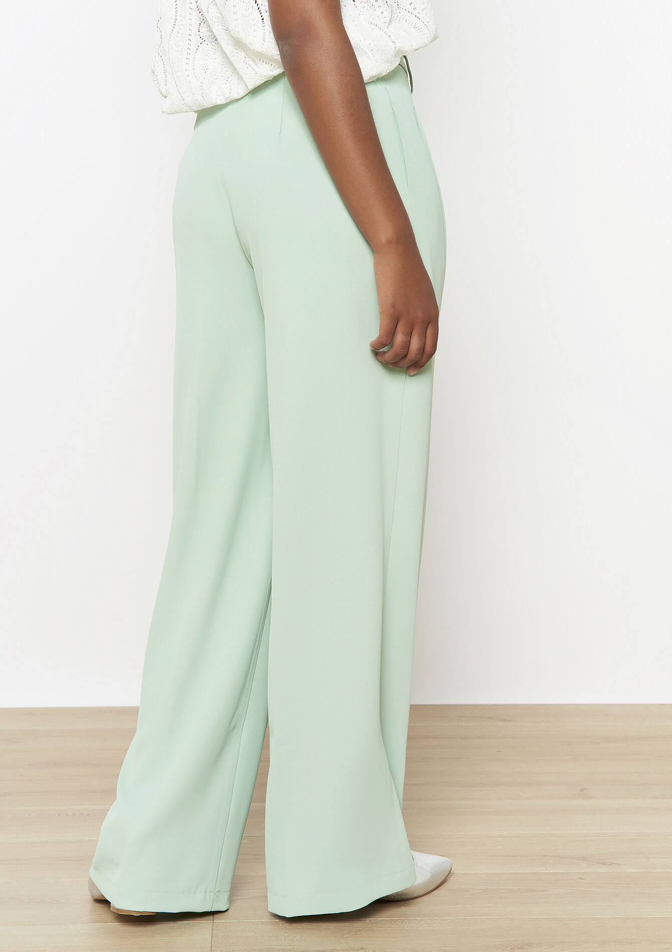 High-waist vloeiende broek, High-waist vloeiende broek - MINT GREEN - 06100711_1723