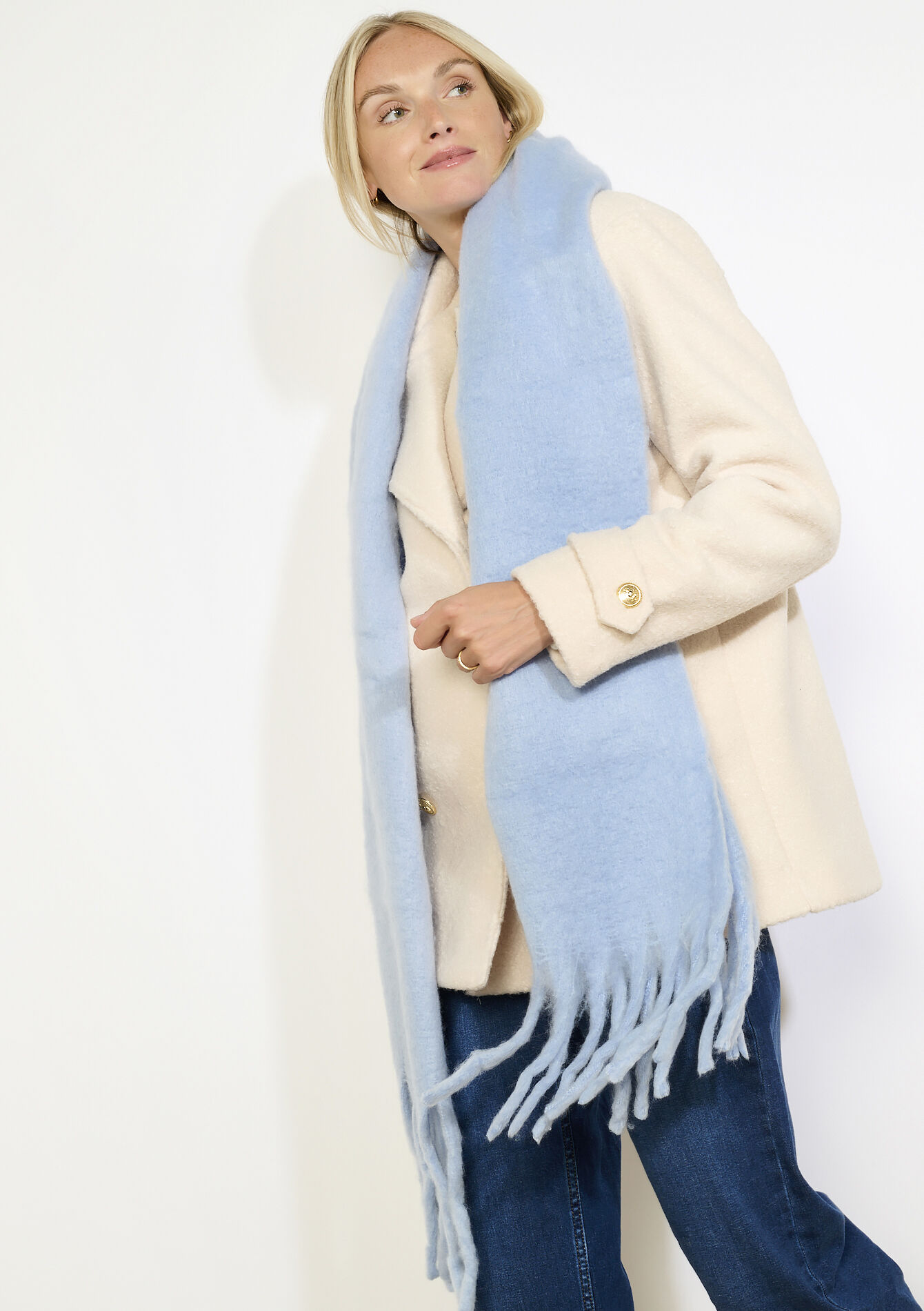 Lange effen sjaal, Lange effen sjaal - BLUE DENIM - 17101391_1638