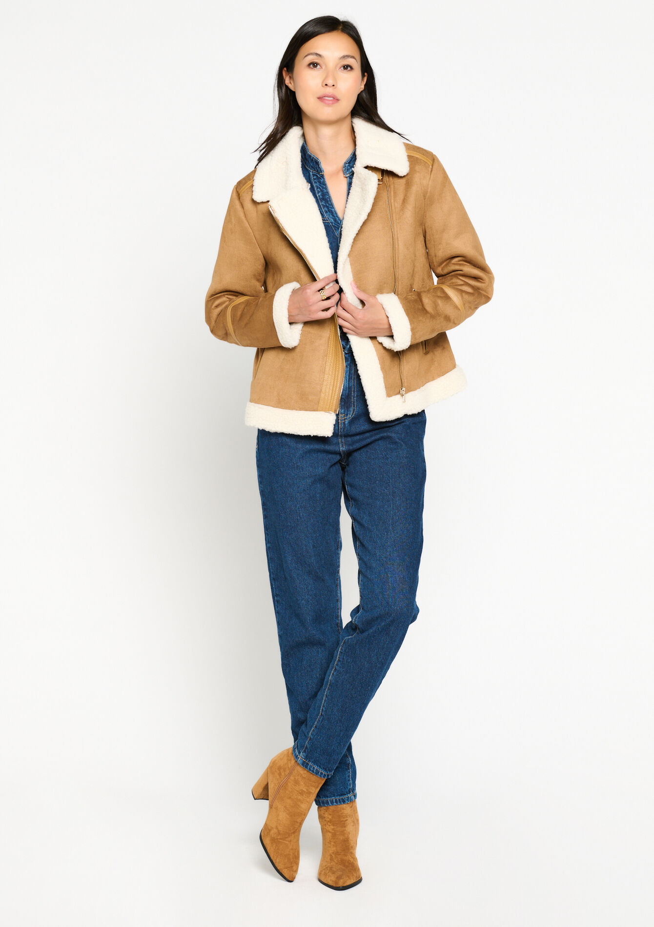 Faux lambswool coat, Faux lambswool coat - CAMEL GINGER - 23000619_3831