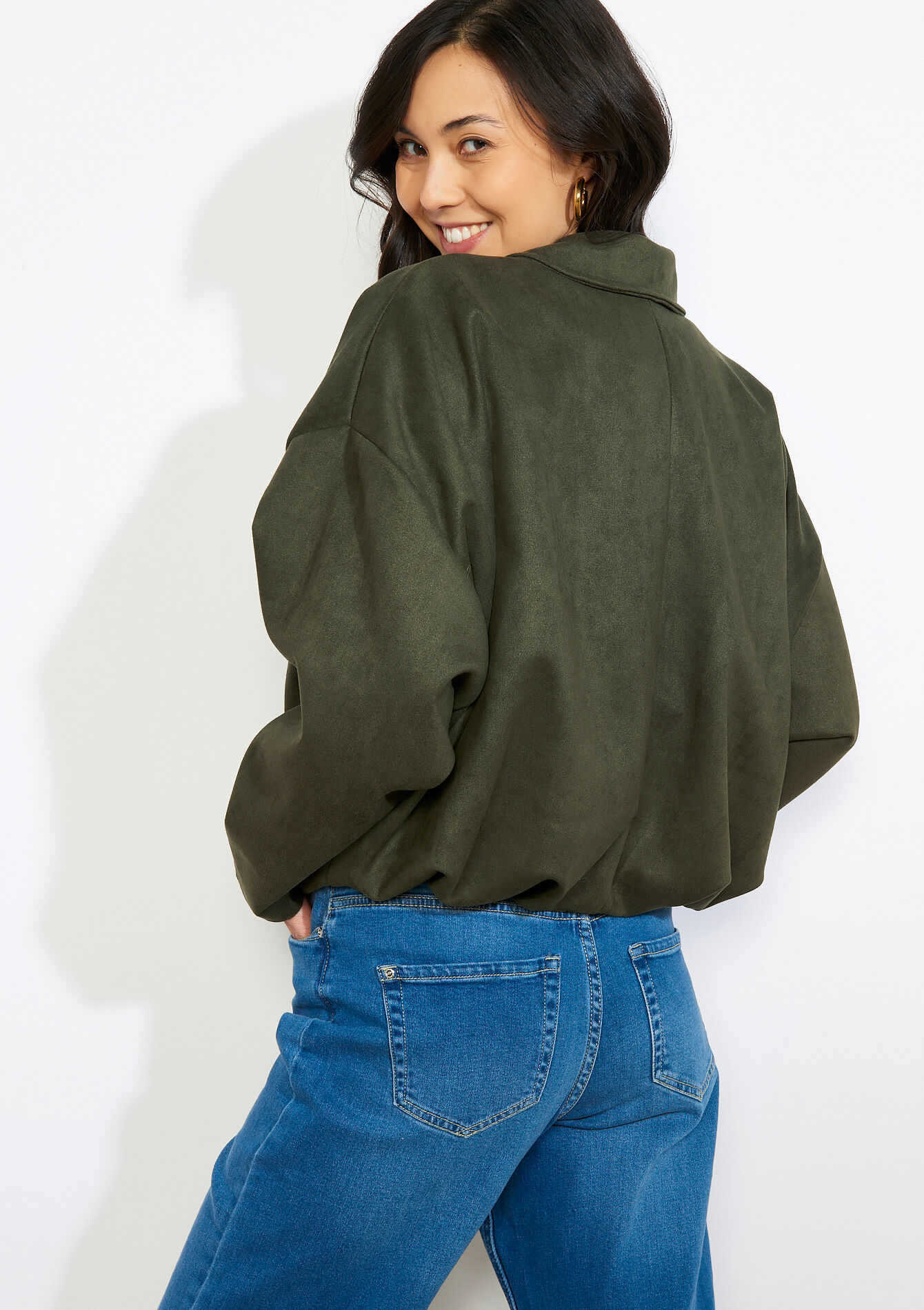 Oversized zip-up bomber - KHAKI DARKY - 09101174_4208