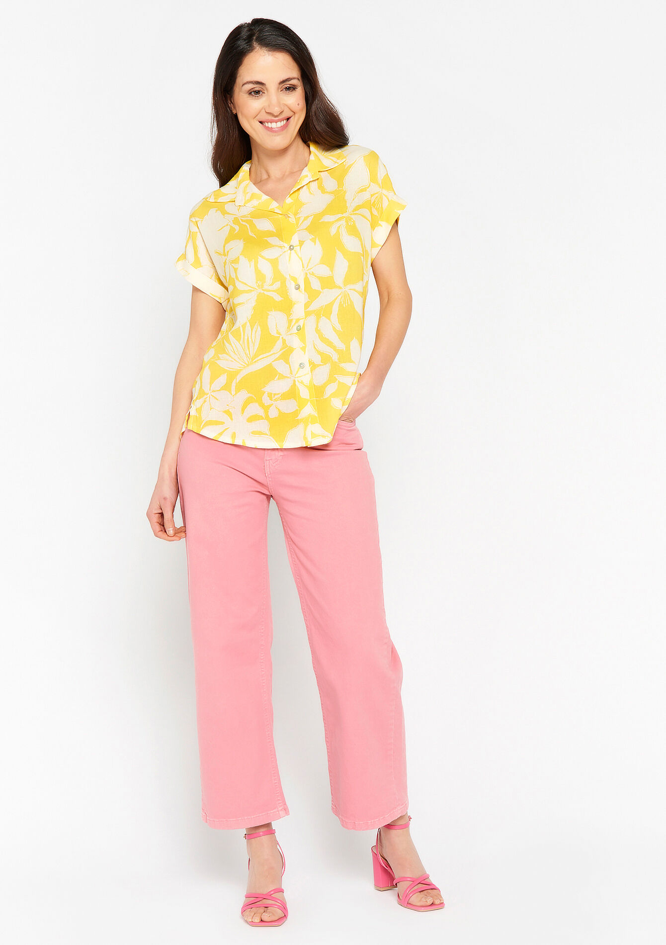 Linen shirt with tropical print, Linen shirt with tropical print - YELLOW SUN - 05702187_5007