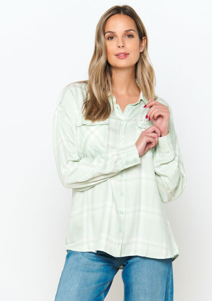 Checked shirt with lurex - LIGHT GREEN PASTEL - 05702407_1822