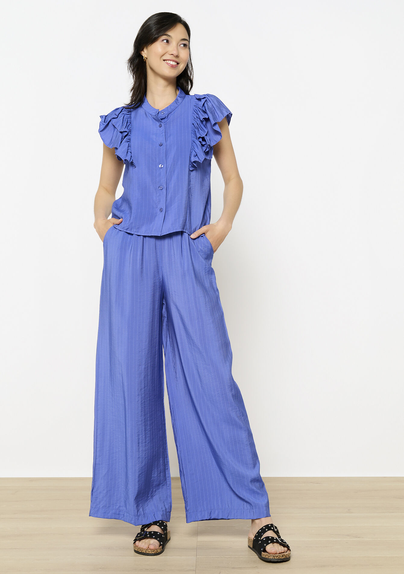 Blouse fluide à volants, Blouse fluide à volants - ELECTRIC BLUE - 1130533