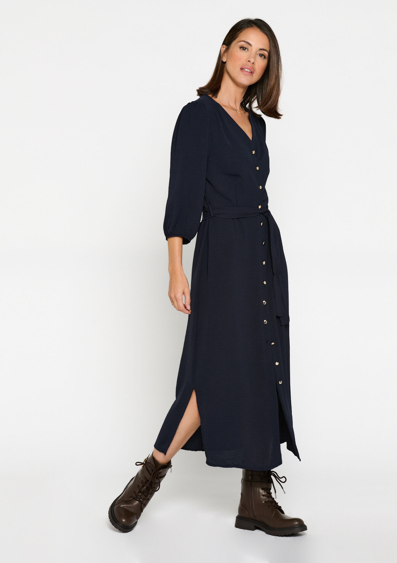 Midi-jurk in kreukstof, Midi-jurk in kreukstof - NAVY BASIC - 08602195_2723