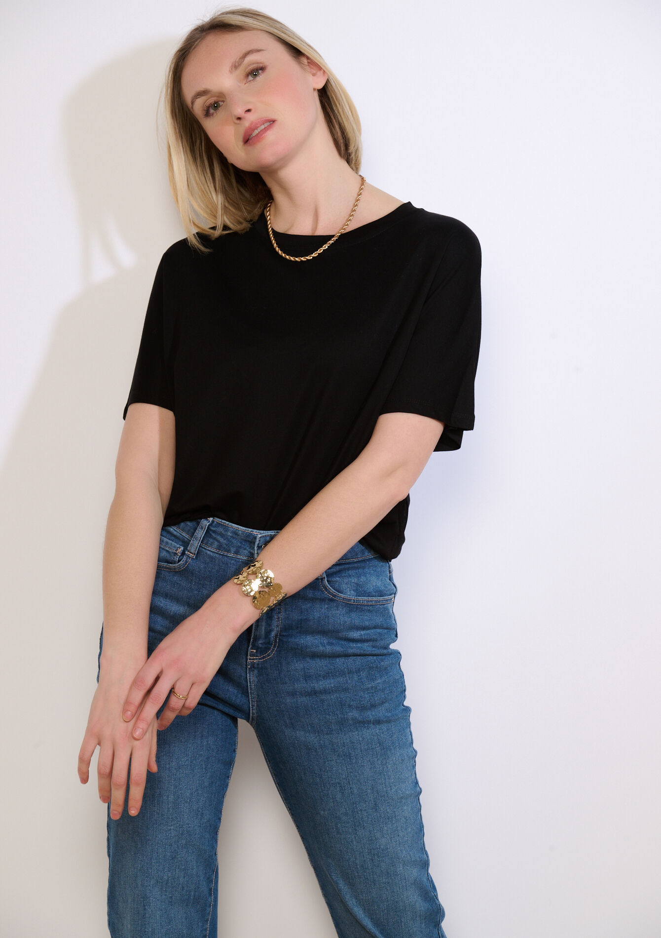 Losvallend T-shirt met korte mouw - BLACK - 02301935_1119