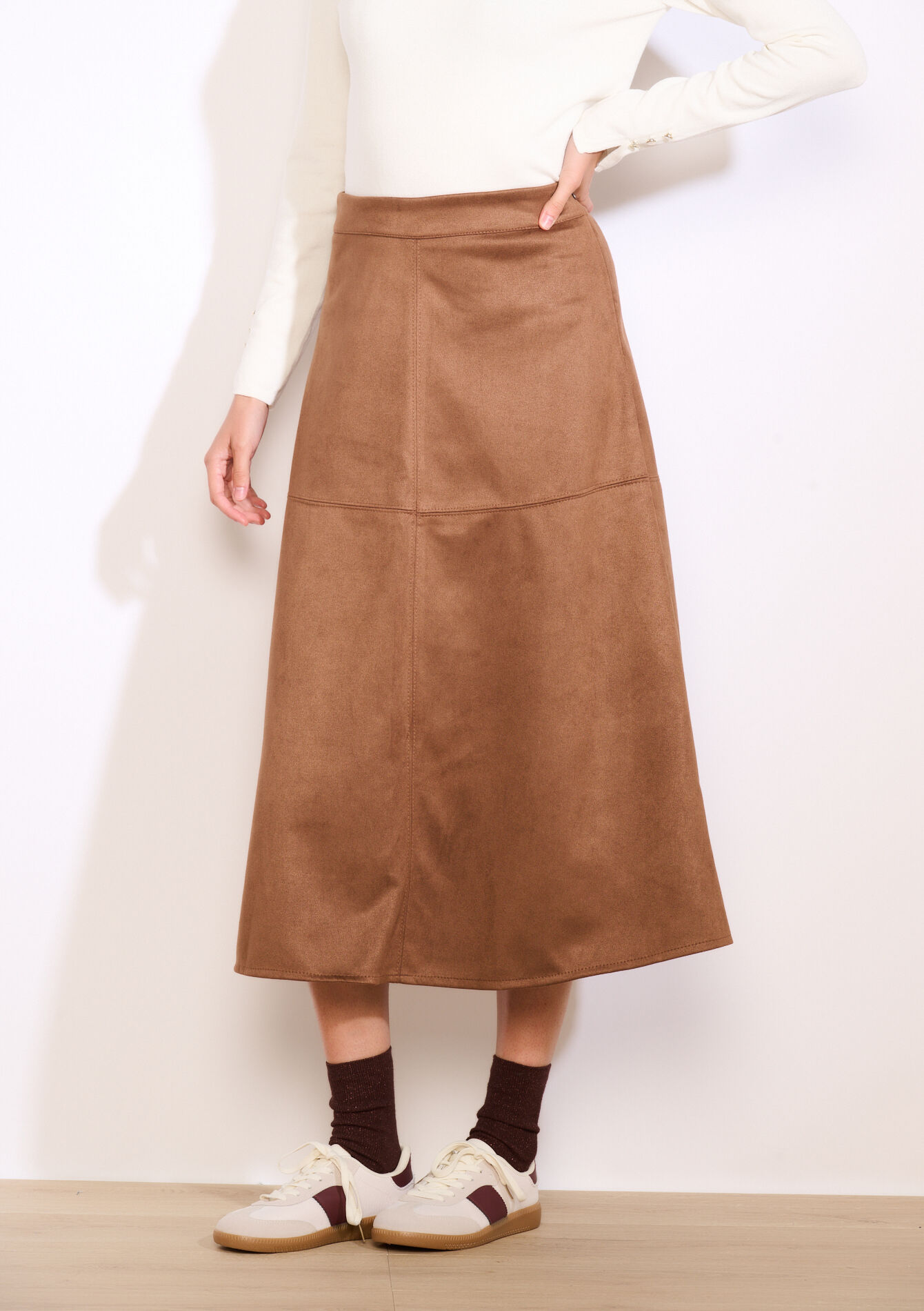 Midi-rok met suèdelook, Midi-rok met suèdelook - CARAMEL - 07101407_1953