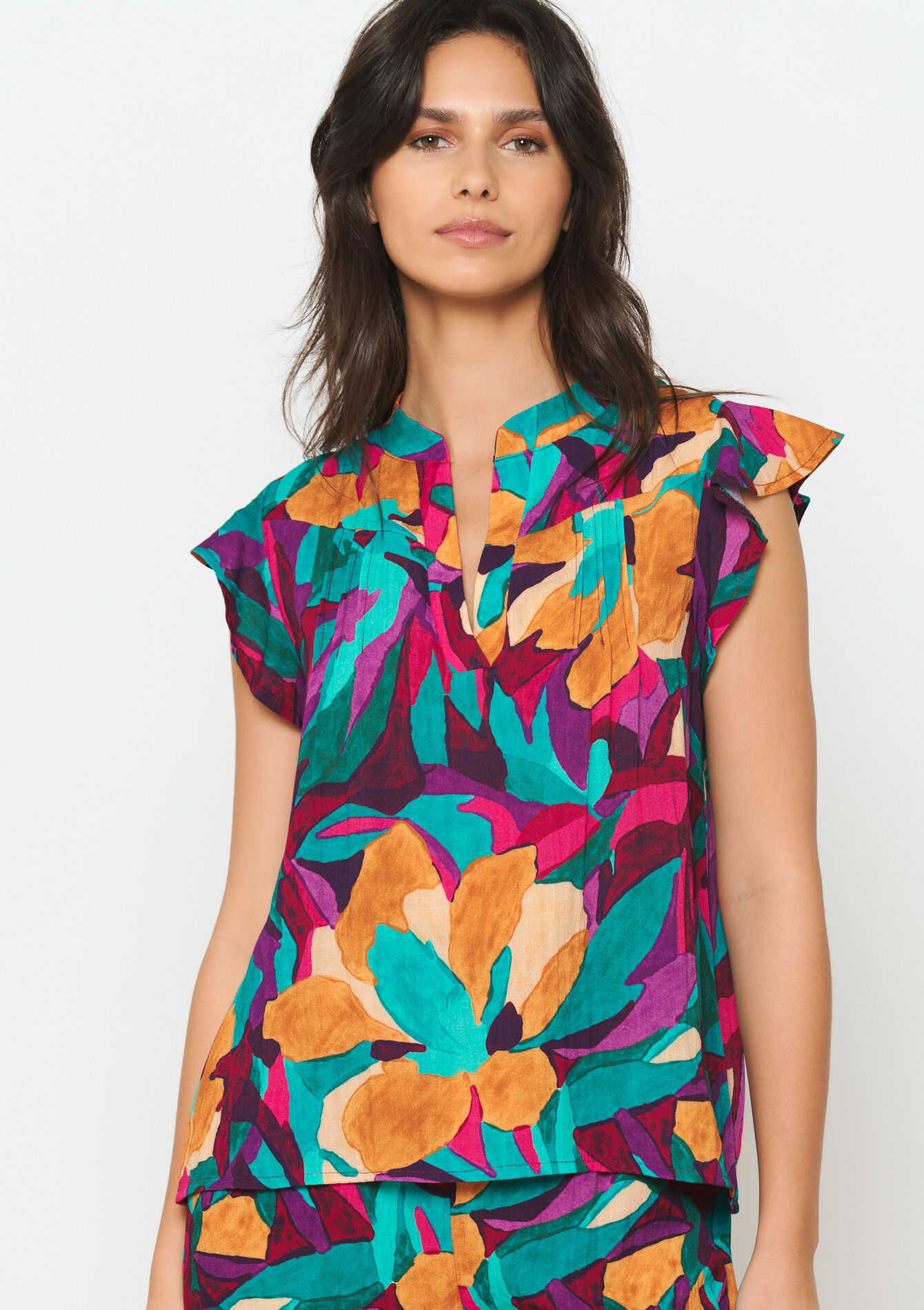 Blouse with watercolour print, Blouse with watercolour print - FUSCHIA PINK - 05702470_1465