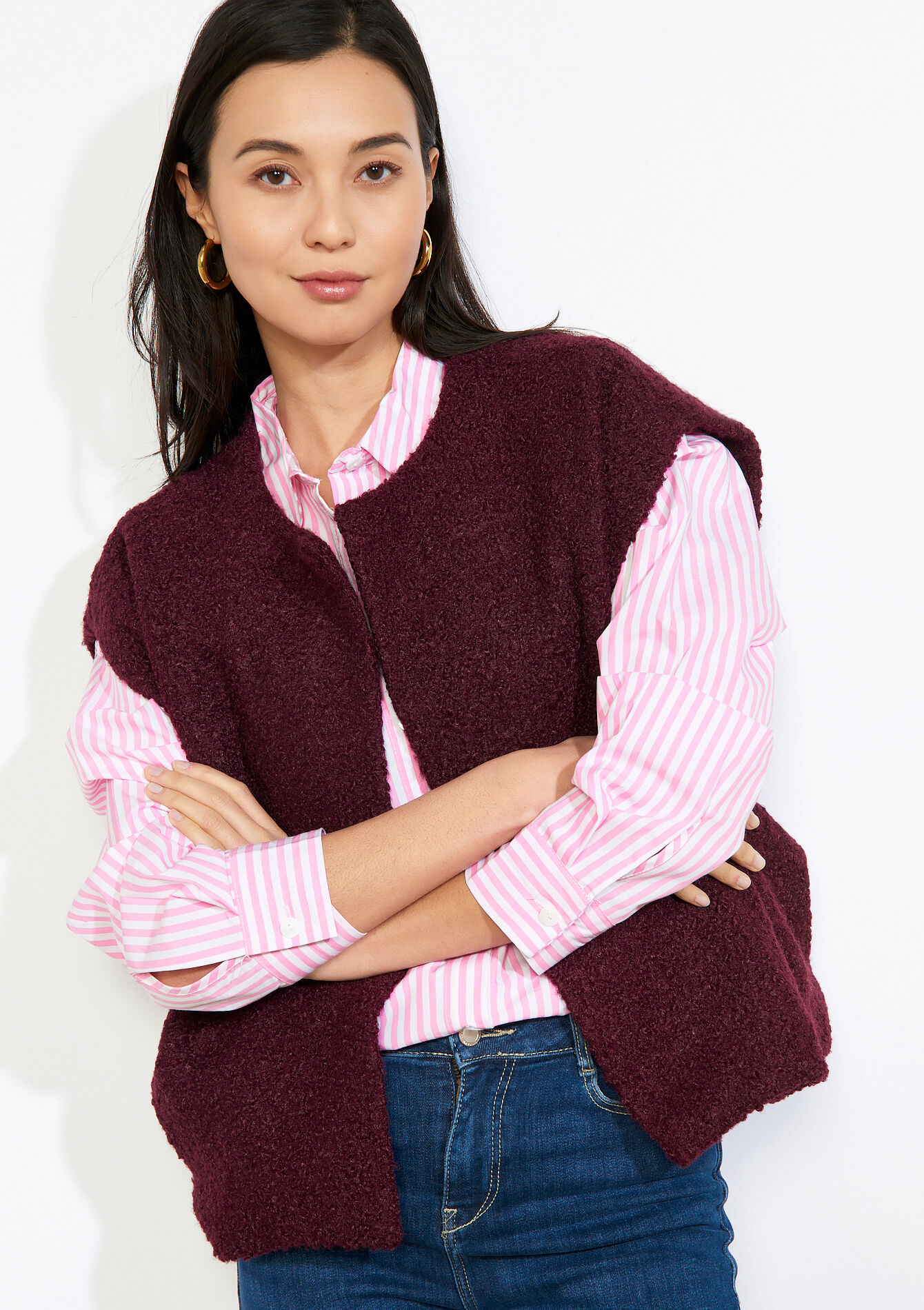 Mouwloos vest met structuur - BORDEAUX WINE - 09001525_5514