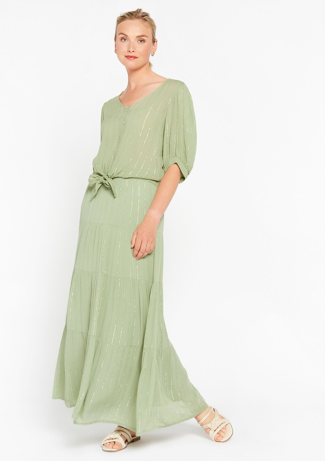 Maxi skirt with lurex, Maxi skirt with lurex - KHAKI MINT - 07101135_2542