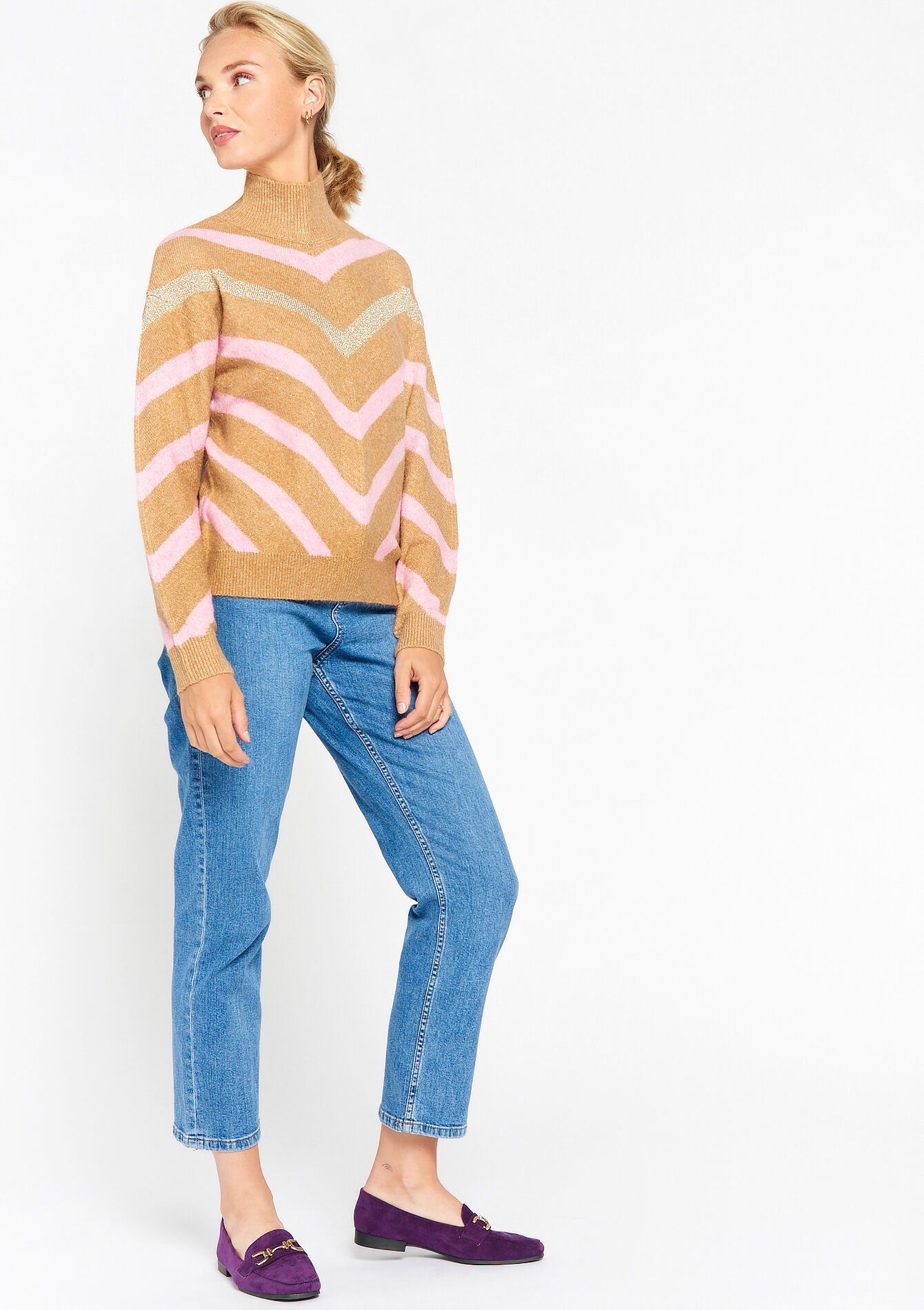 Turtleneck with V-pattern, Turtleneck with V-pattern - LIGHT CAMEL - 04006157_3814