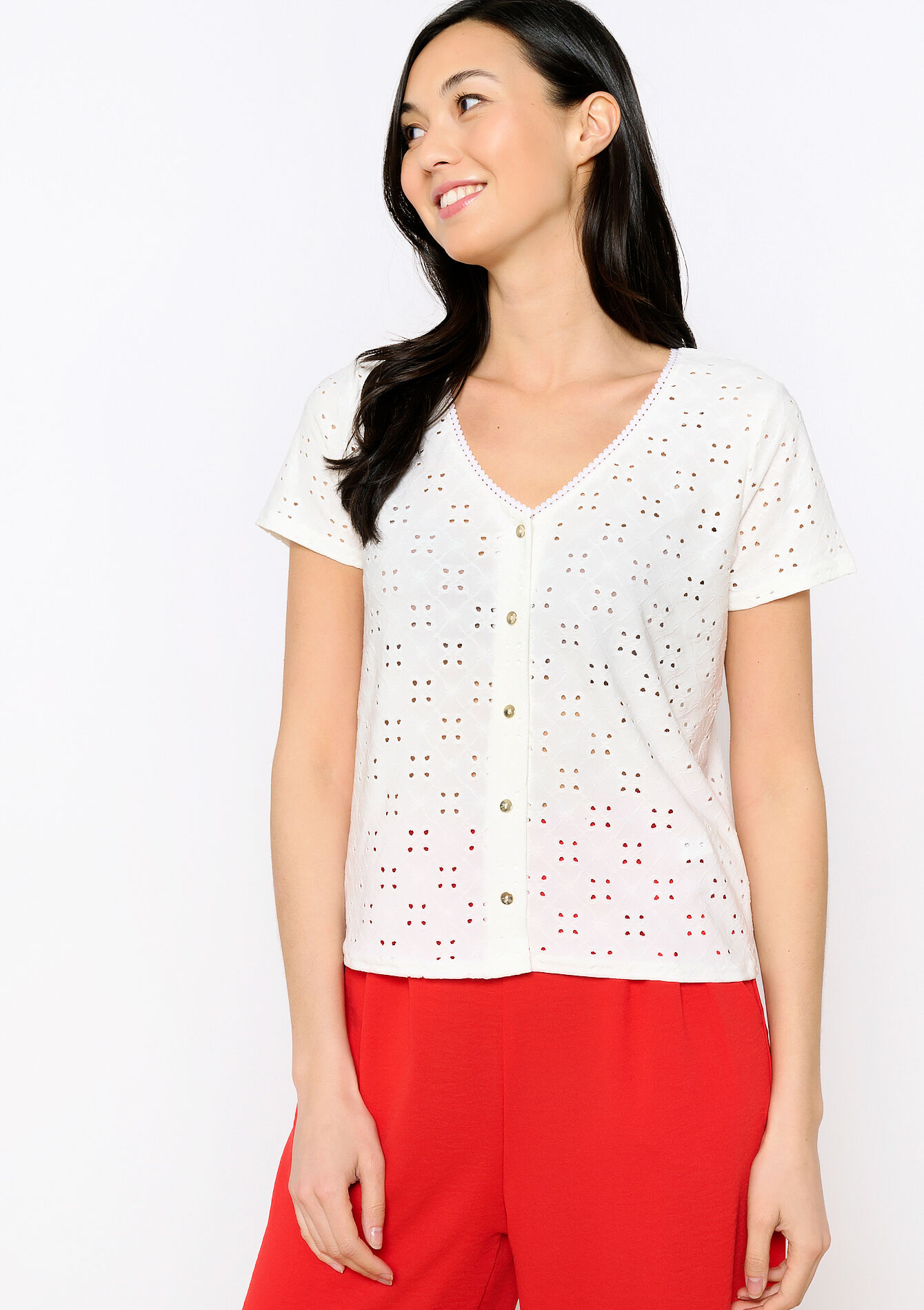 T-shirt with English embroidery, T-shirt with English embroidery - OPTICAL WHITE - 02301562_1019