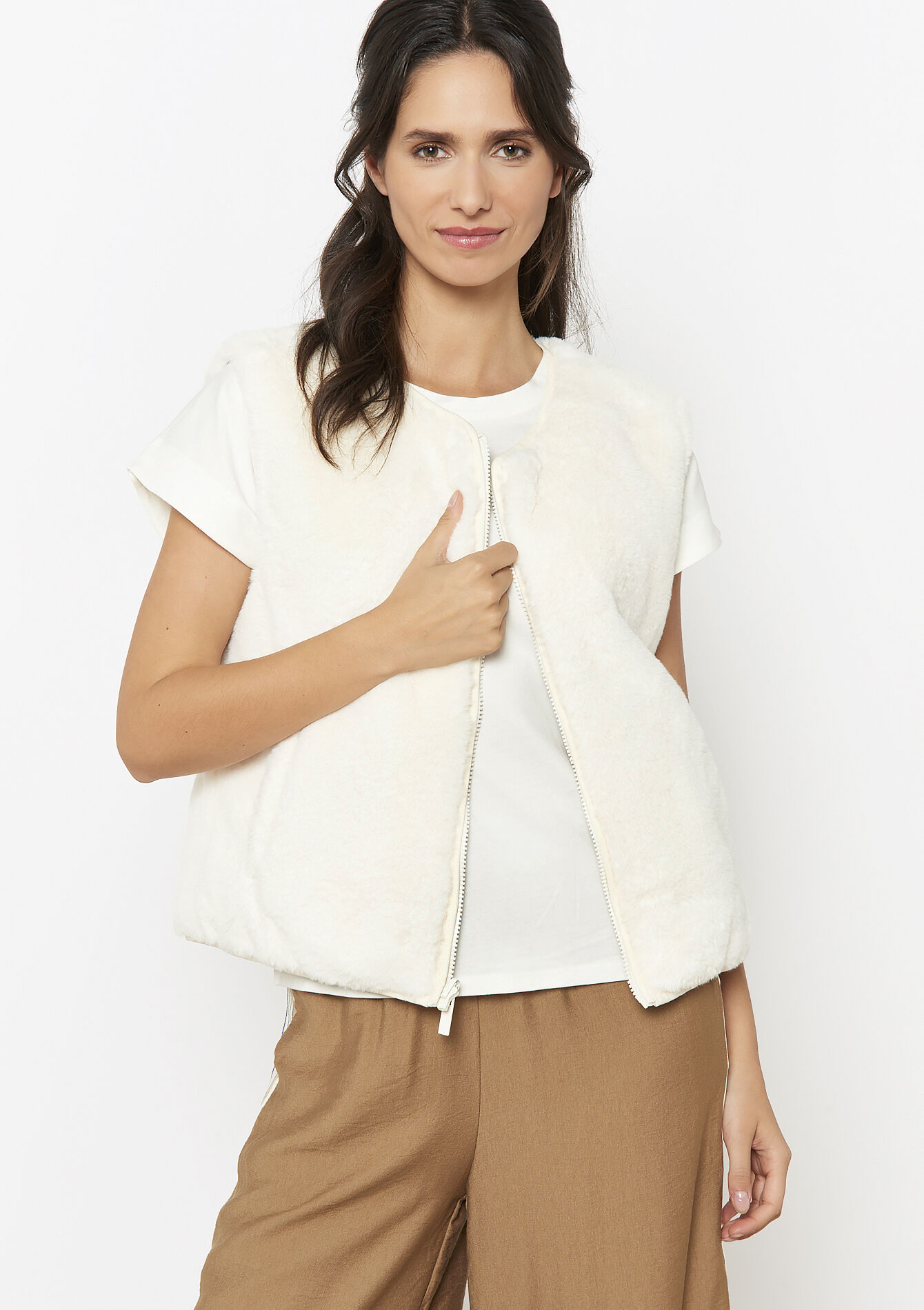 Omkeerbare mouwloze vest - BEIGE & OFF WHITE - 15100313_1938