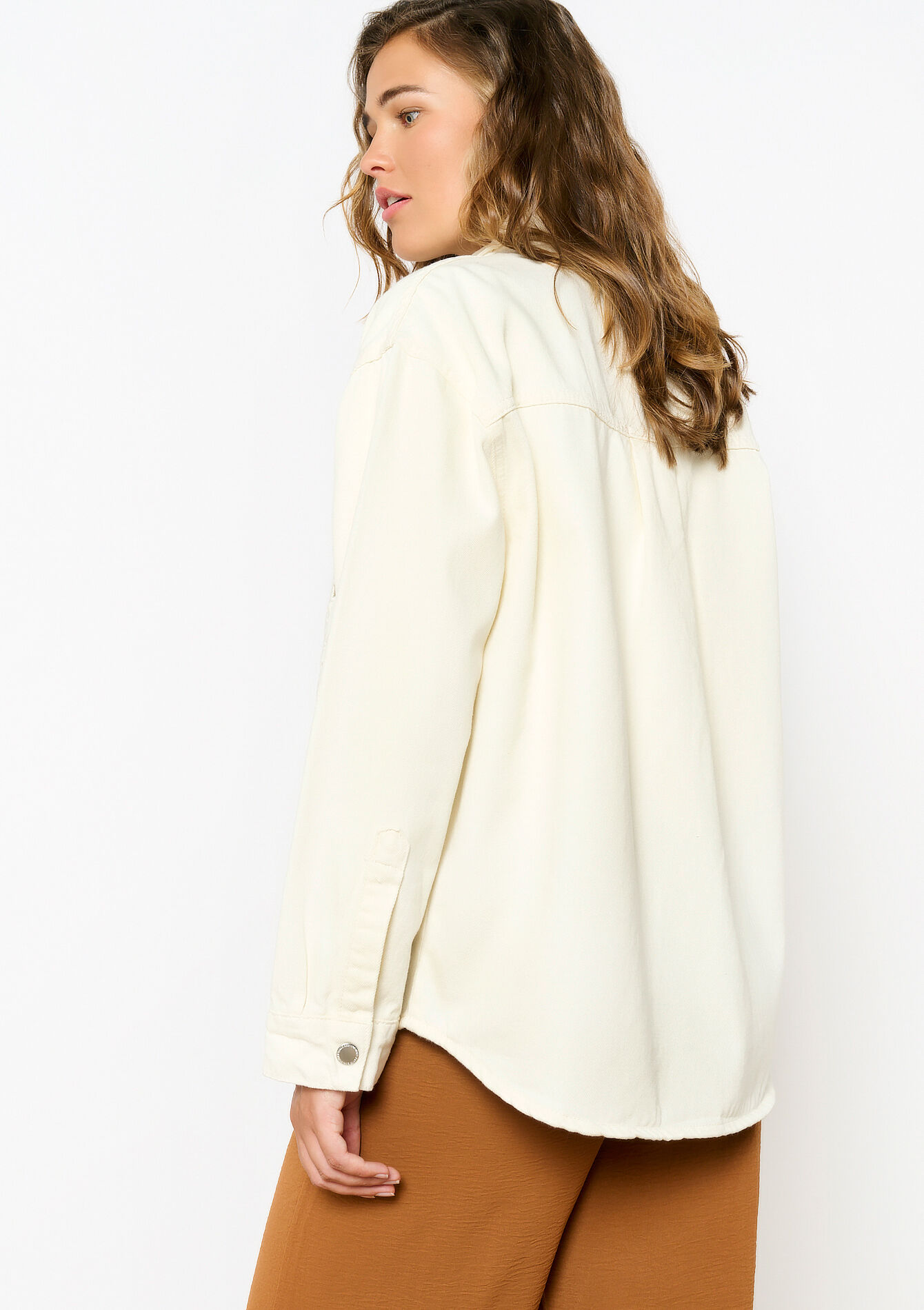 Denim shirt with cut-outs - OPTICAL WHITE - 09100940_1019