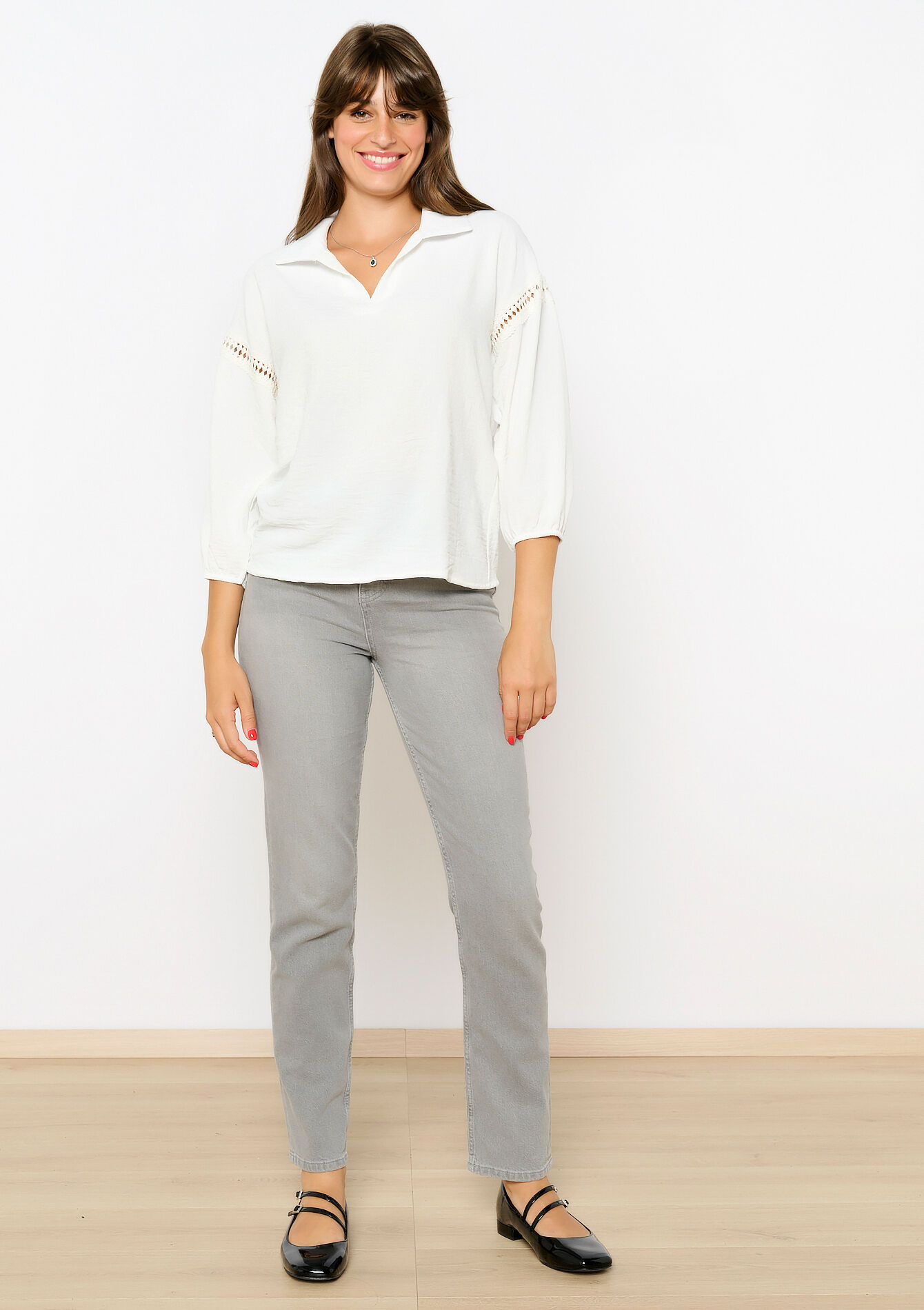 Blouse with macramé, Blouse with macramé - OPTICAL WHITE - 05702650_1019