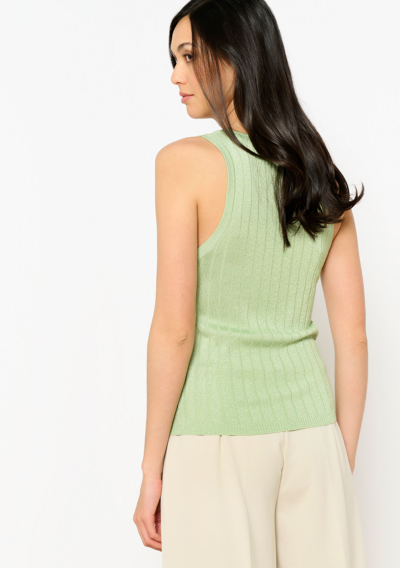Ribbed lurex top - LIGHT GREEN PASTEL - 02200400_1822