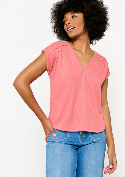 T-shirt with linen look - COSMETIC PINK - 02301504_5733