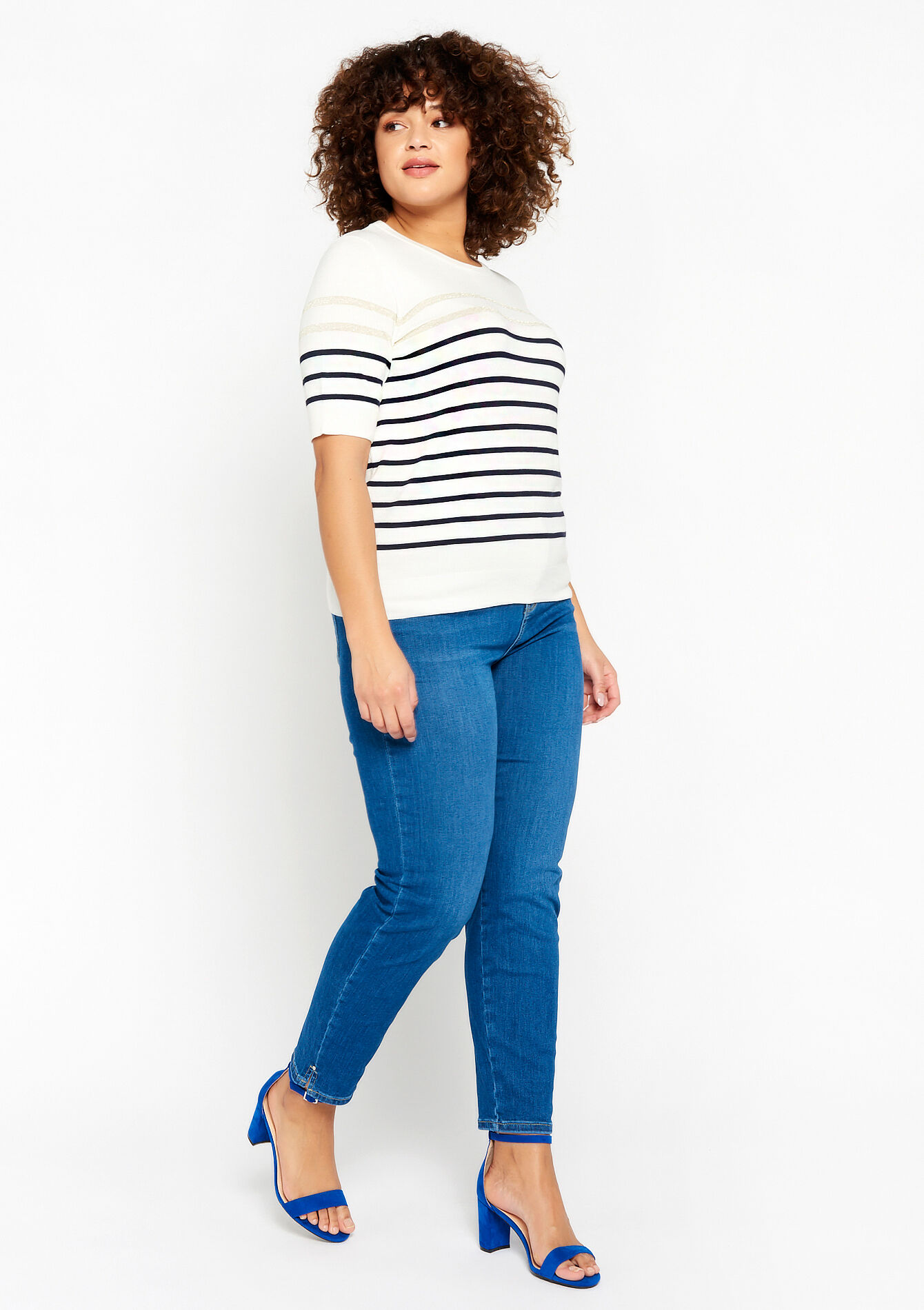 Pullover à rayures à manches courtes, Pullover à rayures à manches courtes - OFFWHITE - 04005932_1001